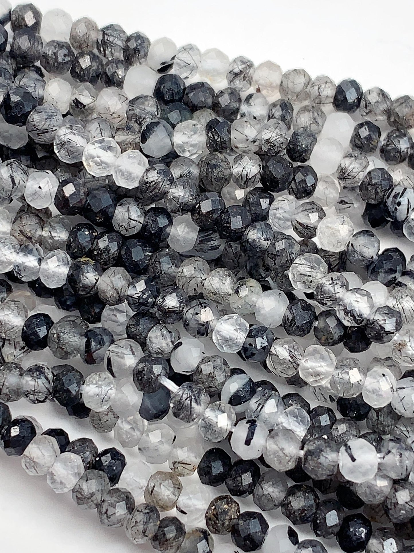 Good quality Genuine Natural Black Rutilated Quartz Faceted Rondelle Beads 15.5" Strand 3x4mm