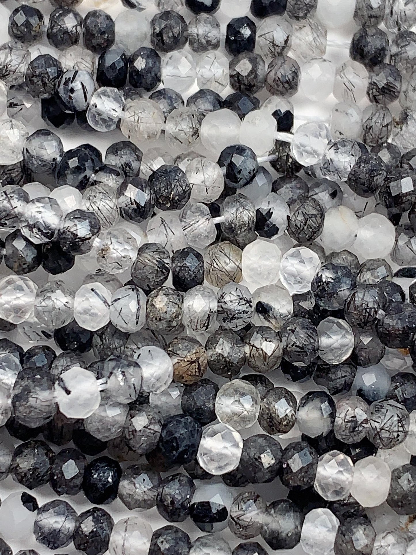 Good quality Genuine Natural Black Rutilated Quartz Faceted Rondelle Beads 15.5" Strand 3x4mm