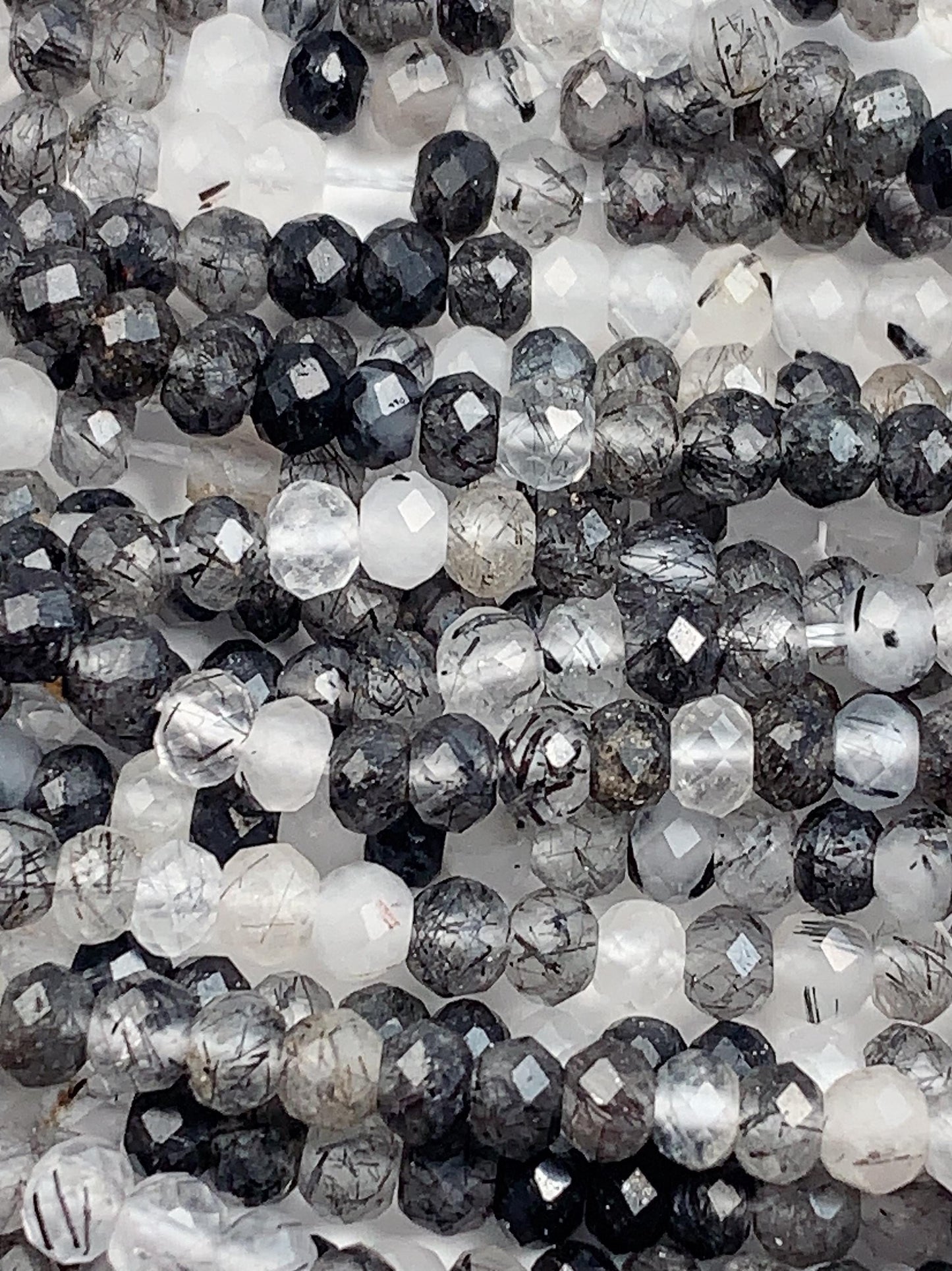 Good quality Genuine Natural Black Rutilated Quartz Faceted Rondelle Beads 15.5" Strand 3x4mm