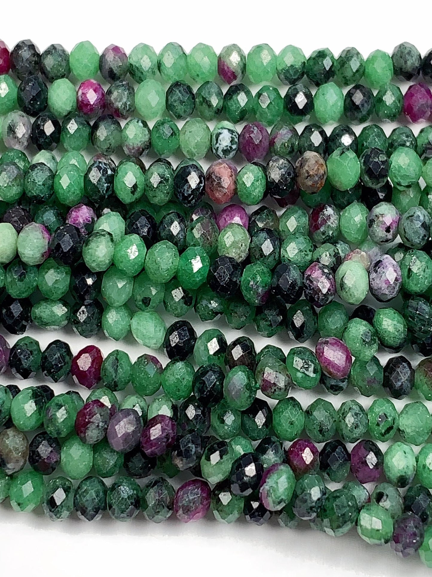 Good quality Genuine Natural Red Ruby Green Zoisite Faceted Rondelle Beads 15.5" Strand 3x4mm