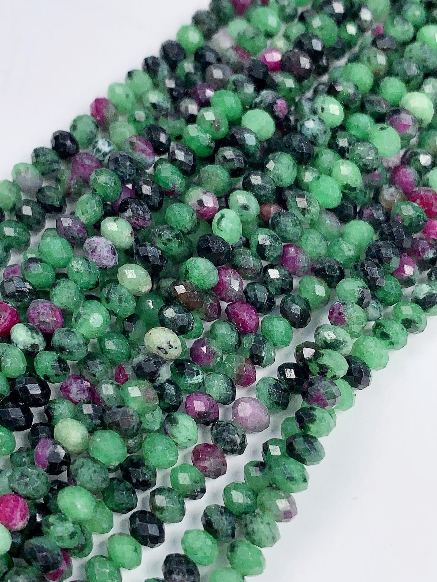Good quality Genuine Natural Red Ruby Green Zoisite Faceted Rondelle Beads 15.5" Strand 3x4mm