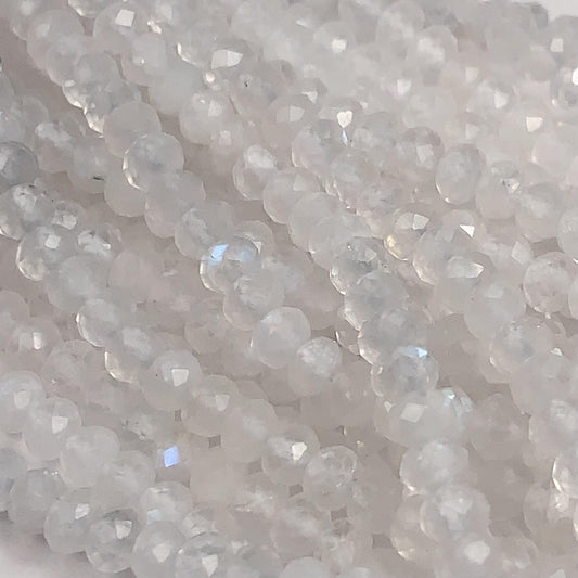 Natural White Moonstone Faceted Rondelle Beads 15.5" Strand 3x4mm