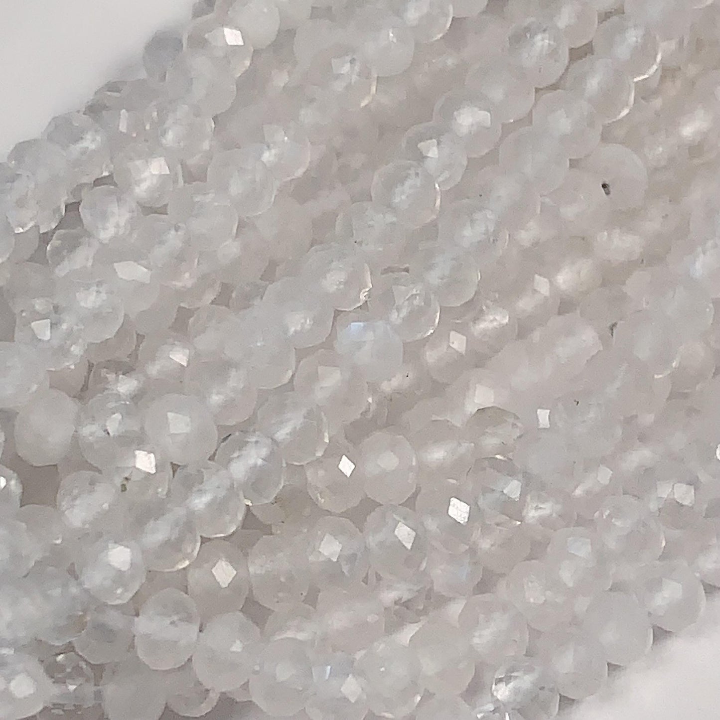 Natural White Moonstone Faceted Rondelle Beads 15.5" Strand 3x4mm