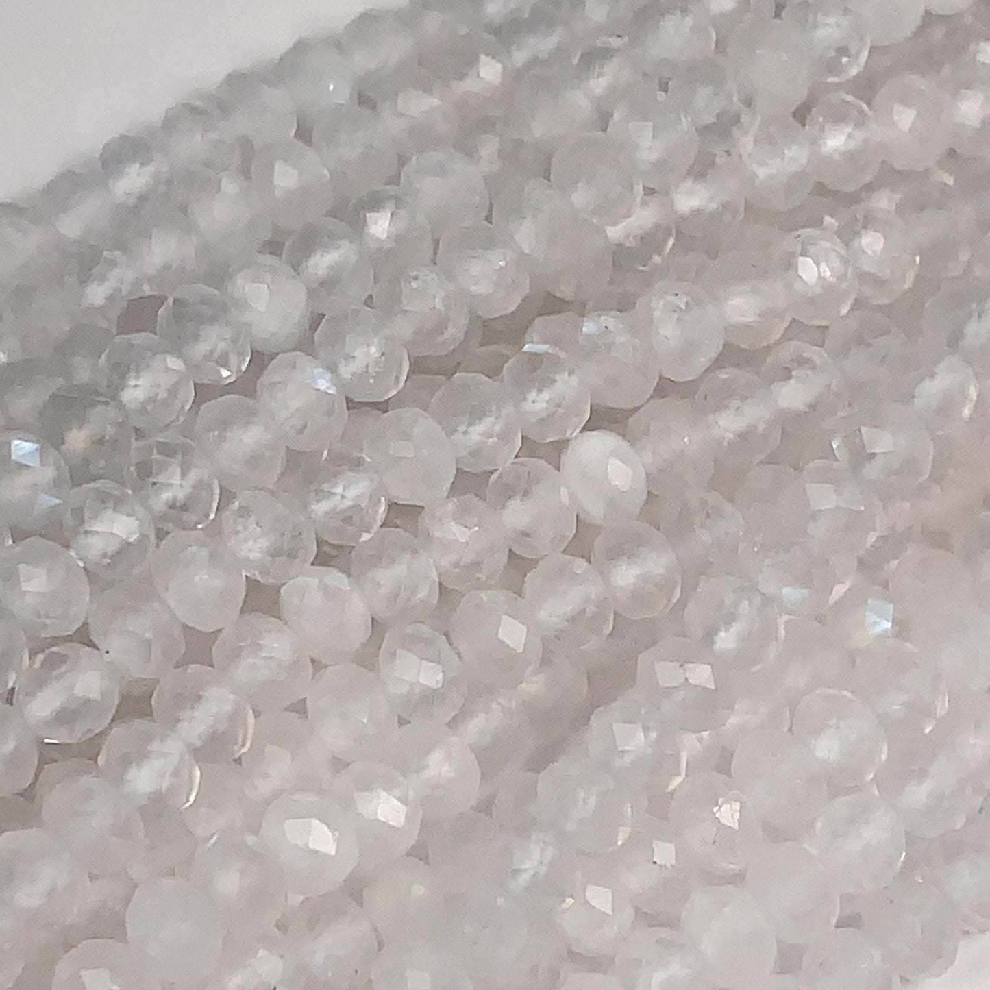 Natural White Moonstone Faceted Rondelle Beads 15.5" Strand 3x4mm
