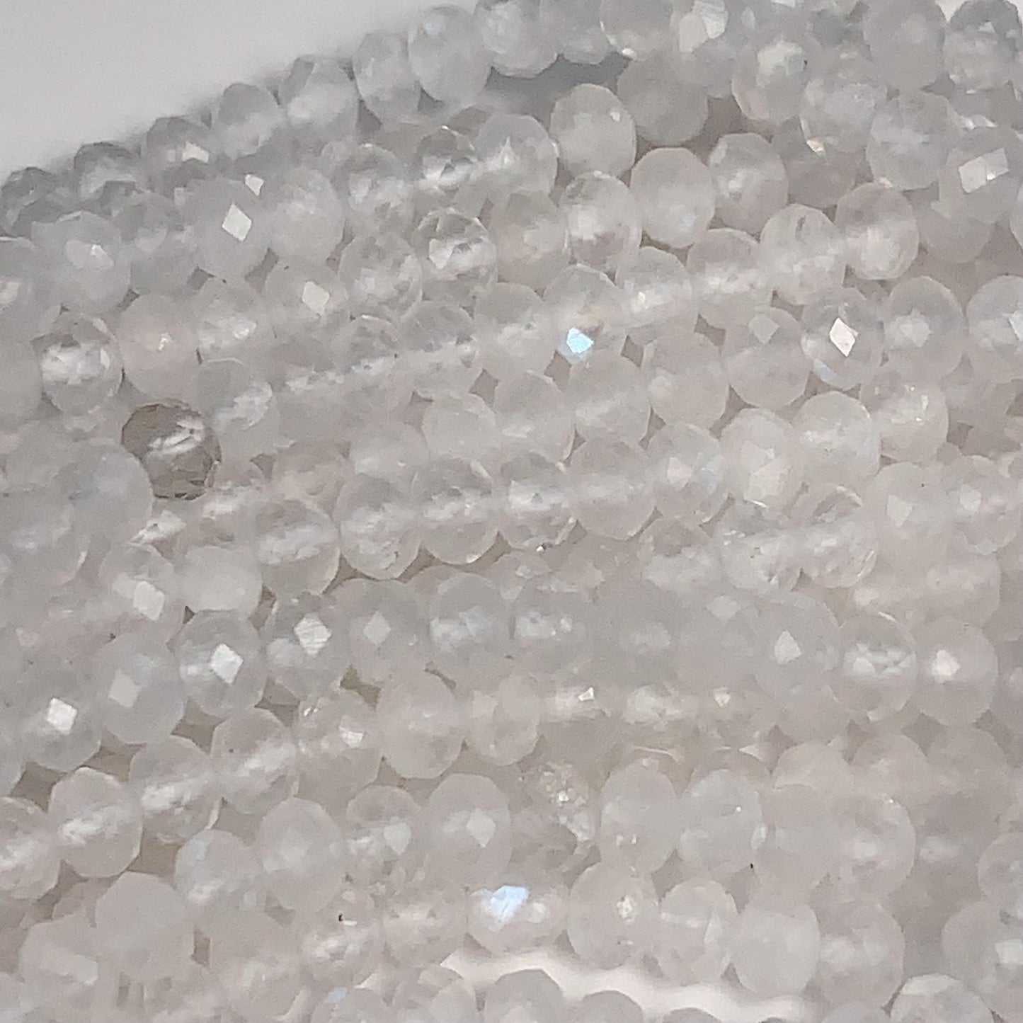 Natural White Moonstone Faceted Rondelle Beads 15.5" Strand 3x4mm