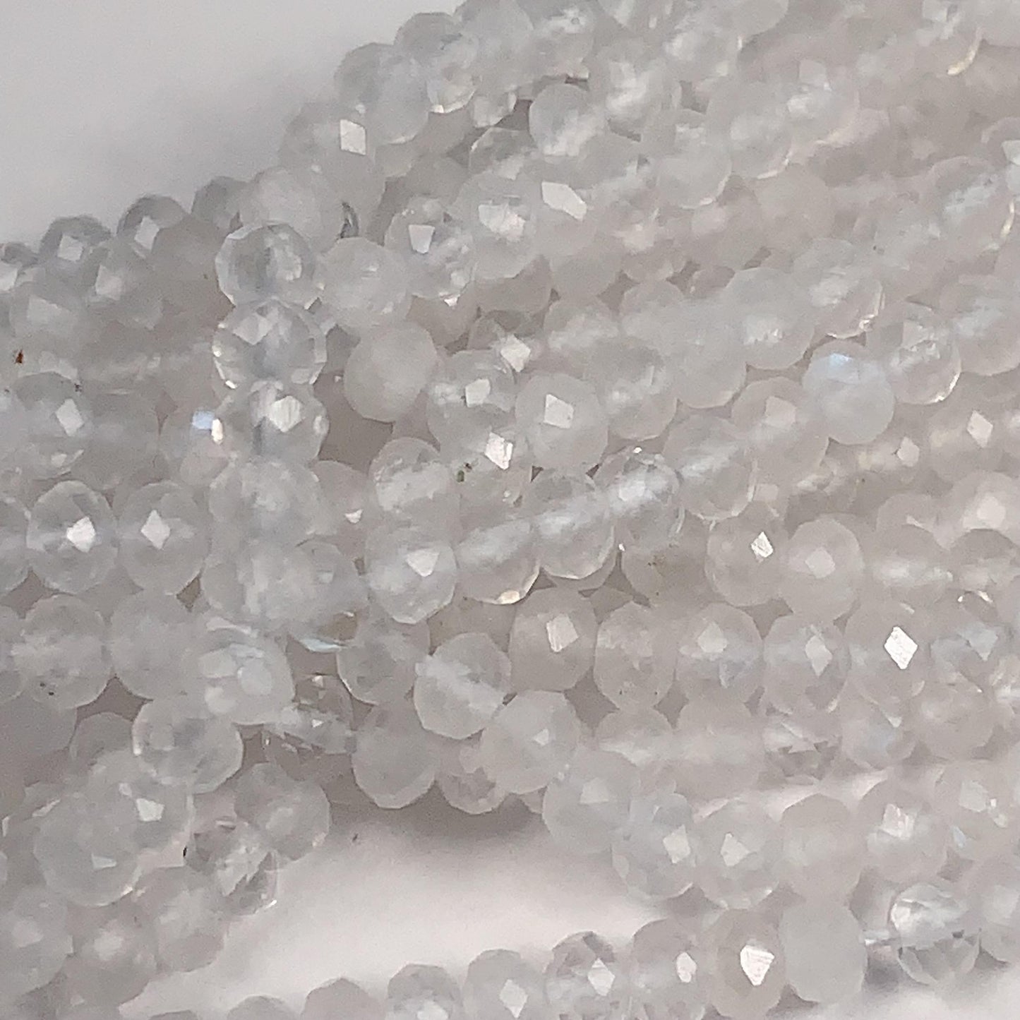 Natural White Moonstone Faceted Rondelle Beads 15.5" Strand 3x4mm