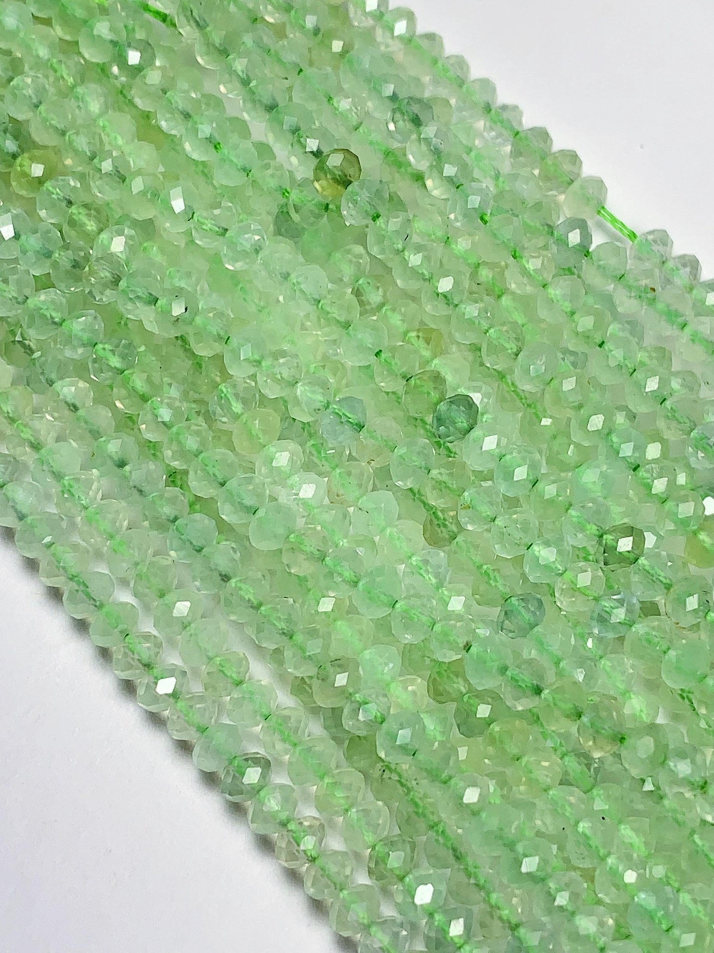 Good quality Genuine Natural Green Prehnite Faceted Rondelle Beads 15.5" Strand 3x4mm
