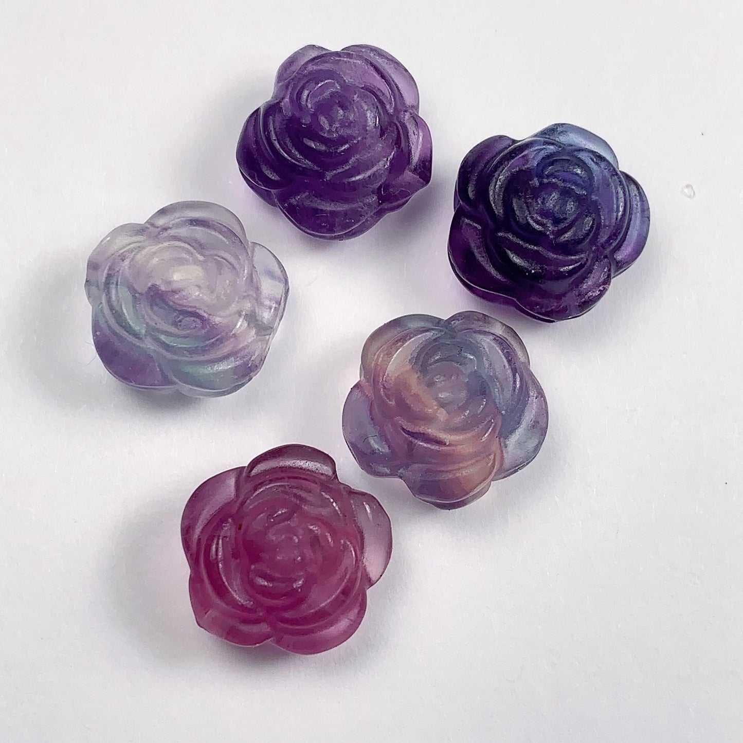 13mm Natural Rainbow fluorit Loose Bead: Carved Rose Flower Gemstone