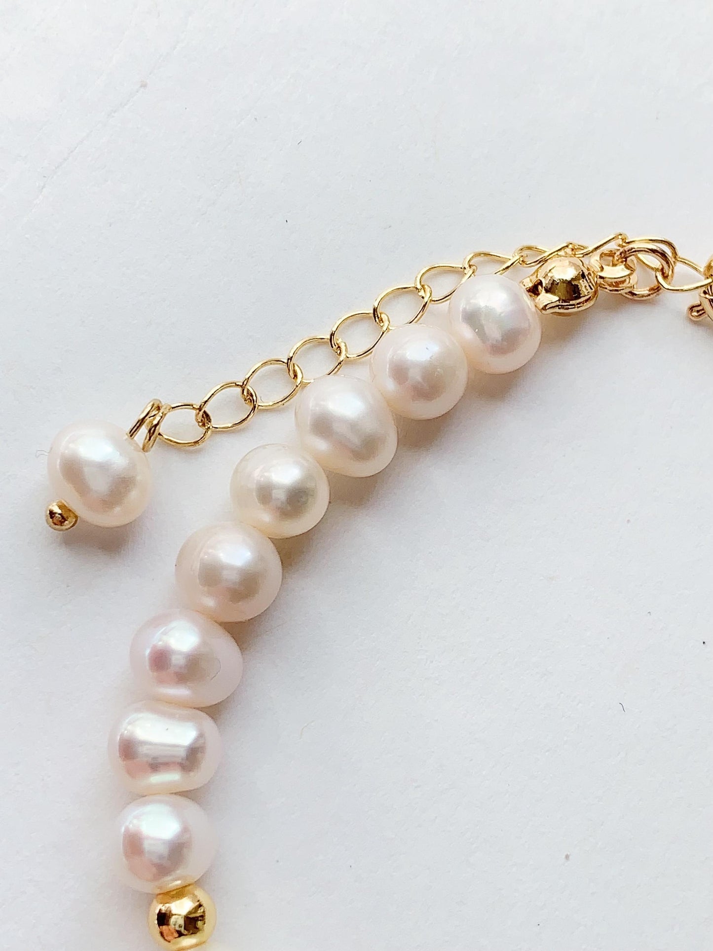 Freshwater Pearl Bracelet: 14K Gold Filled, Clear Quartz Pendant
