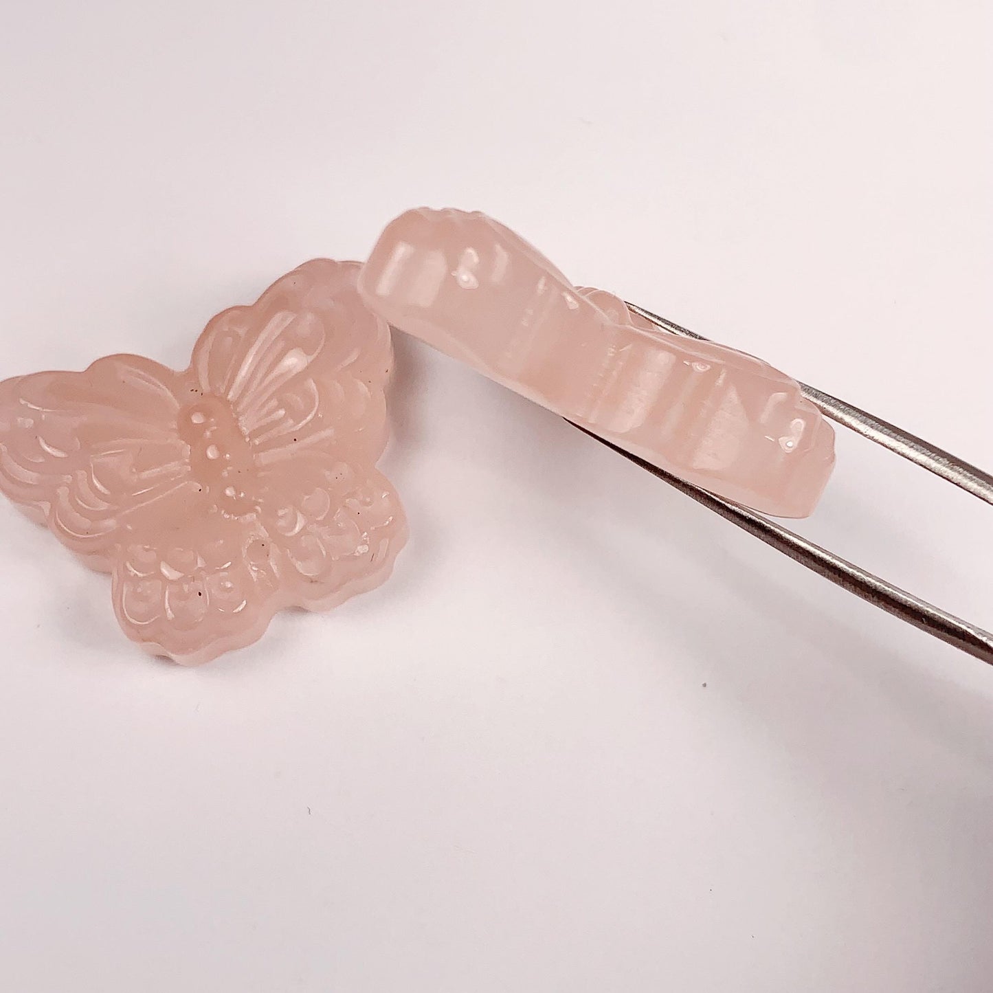 Carved Rose Quartz Butterfly Bead: 30mm Madagascar Gemstone