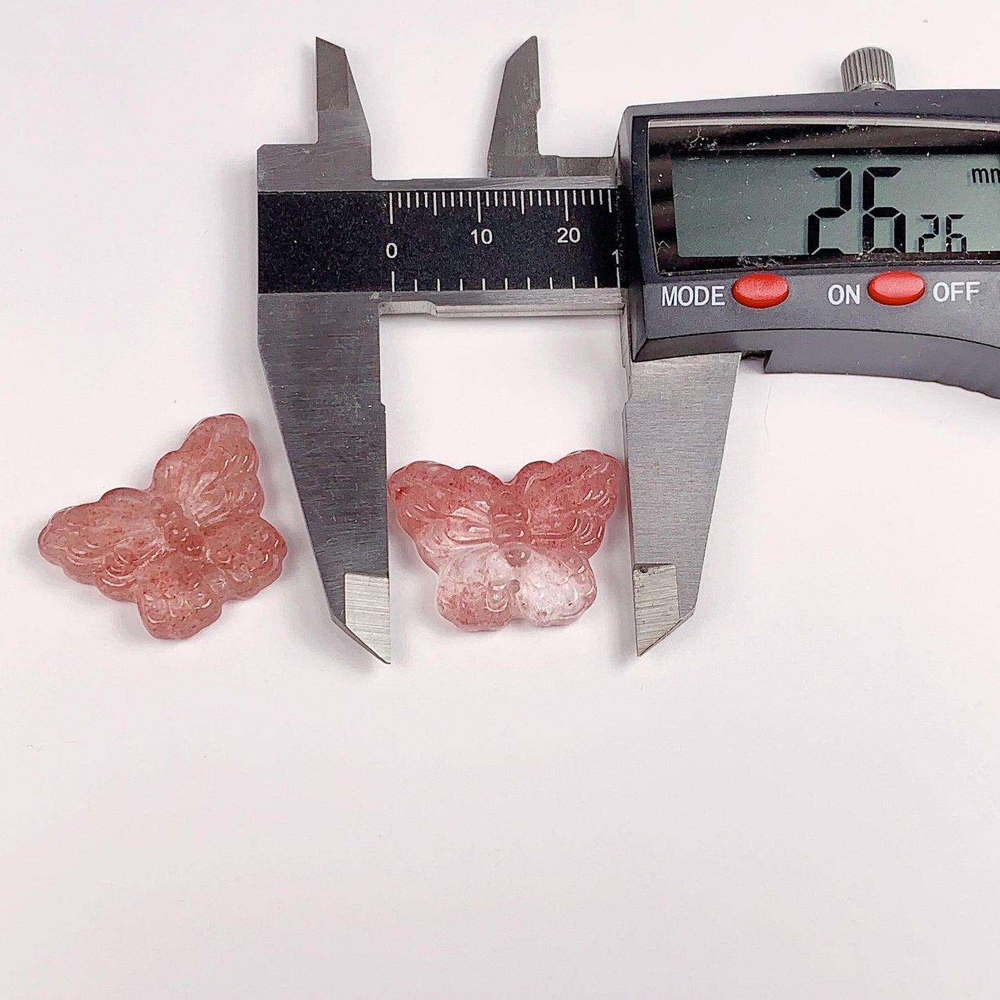 Carved Strawberry Quartz Butterfly Beads: Natural Pink Gemstone (26mm)