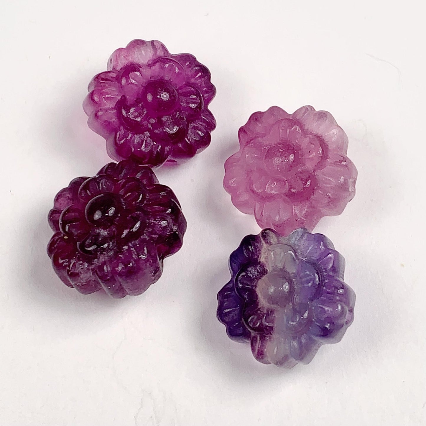 13mm Natural Rainbow Fluorite Flower Carved Beads: Loose Gemstone
