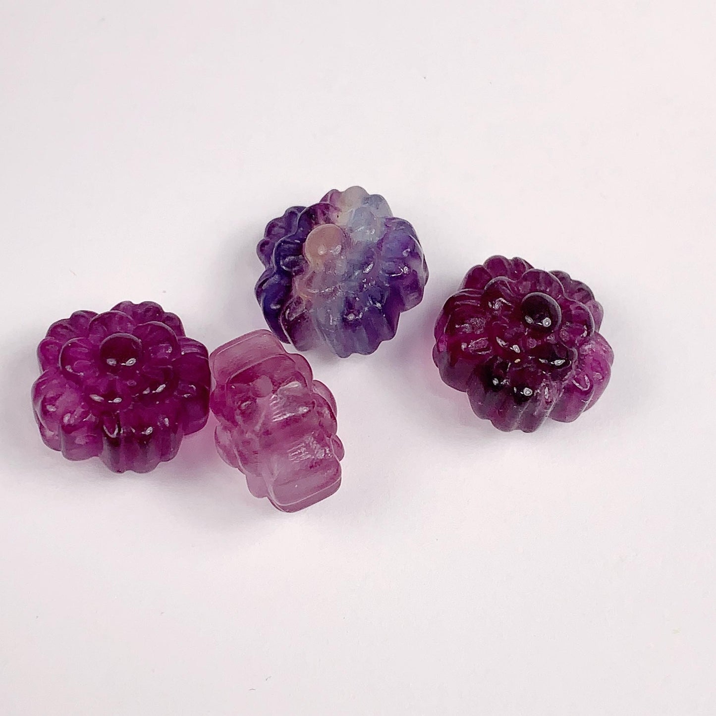 13mm Natural Rainbow Fluorite Flower Carved Beads: Loose Gemstone
