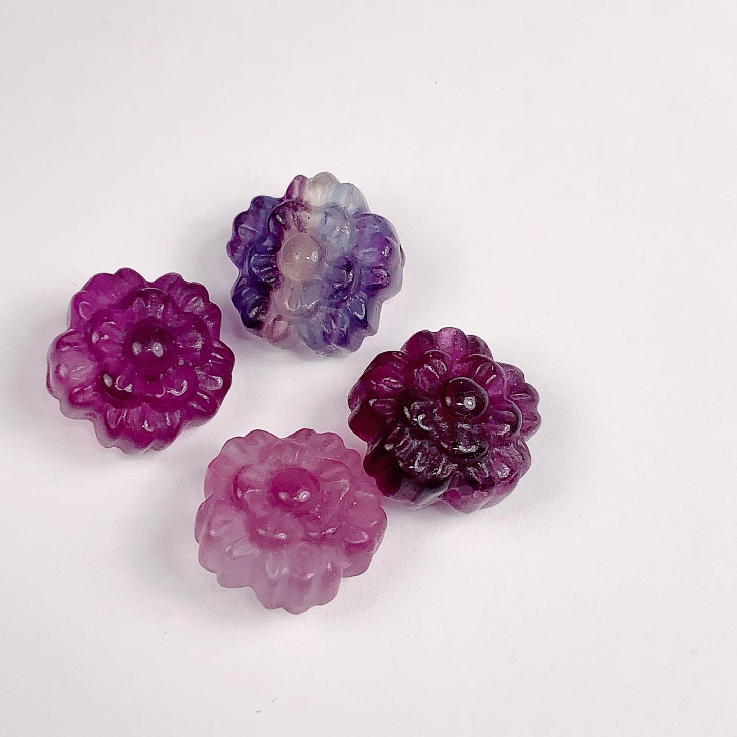 13mm Natural Rainbow Fluorite Flower Carved Beads: Loose Gemstone