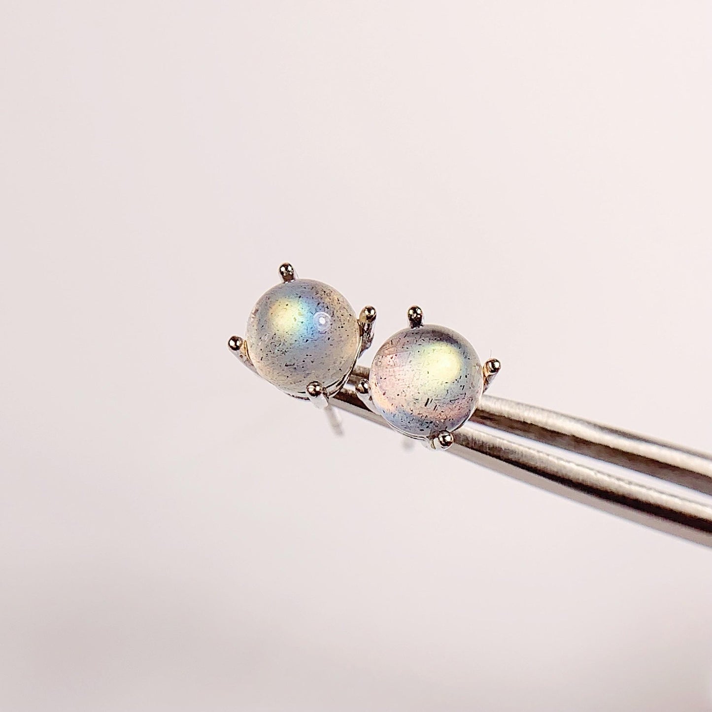 Labradorite Sterling Silver Earrings: 6mm Round, 18k Gold Plated
