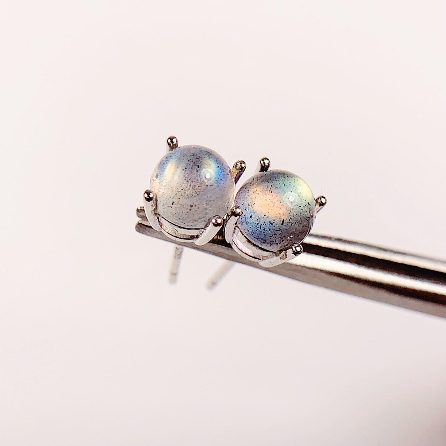 Labradorite Sterling Silver Earrings: 6mm Round, 18k Gold Plated