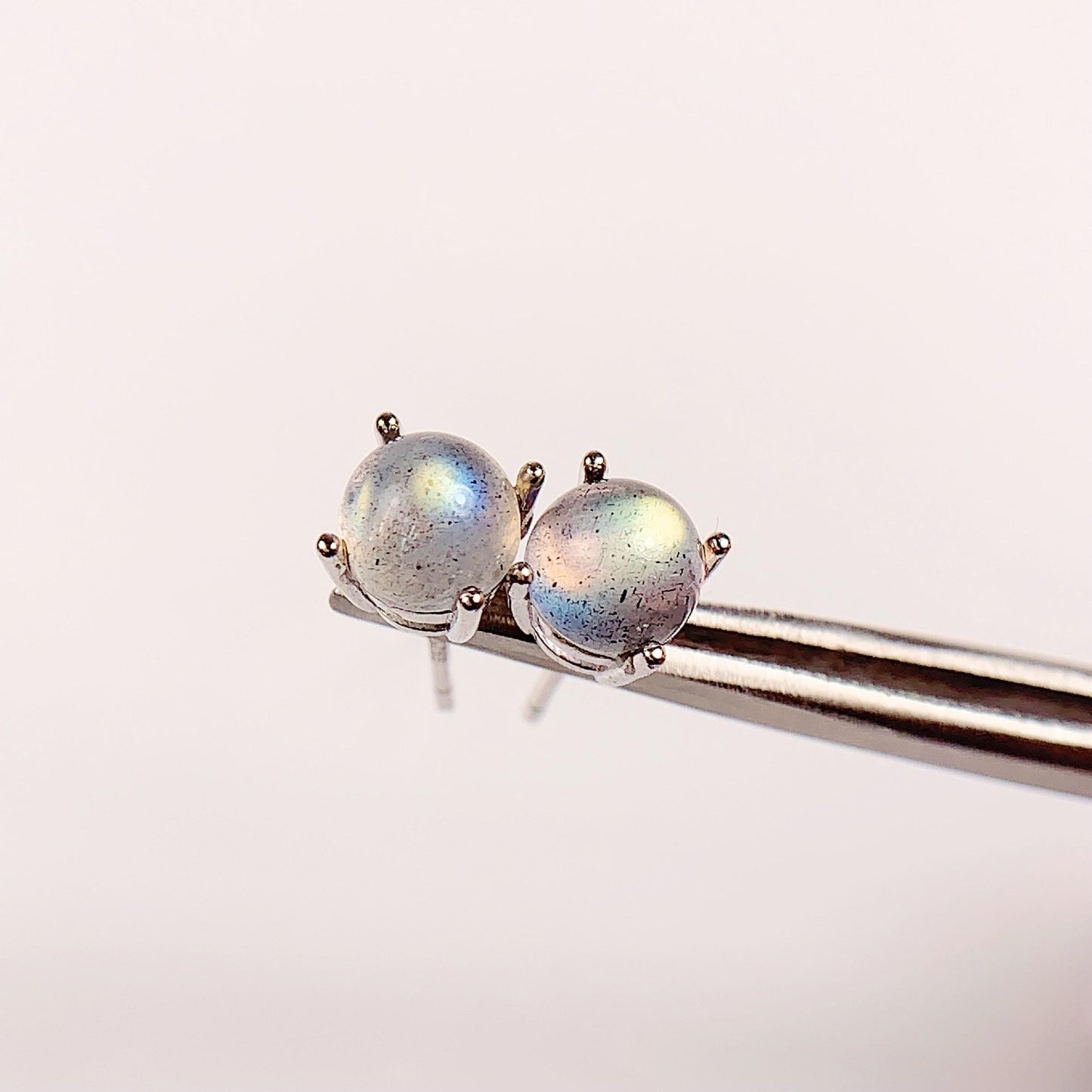 Labradorite Sterling Silver Earrings: 6mm Round, 18k Gold Plated