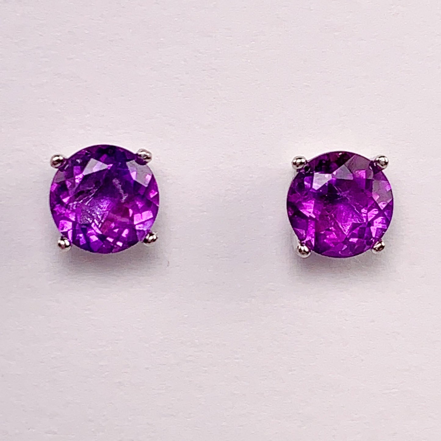 Amethyst Earrings: 18k Gold Plated Sterling Silver, 6mm Faceted Round Cut