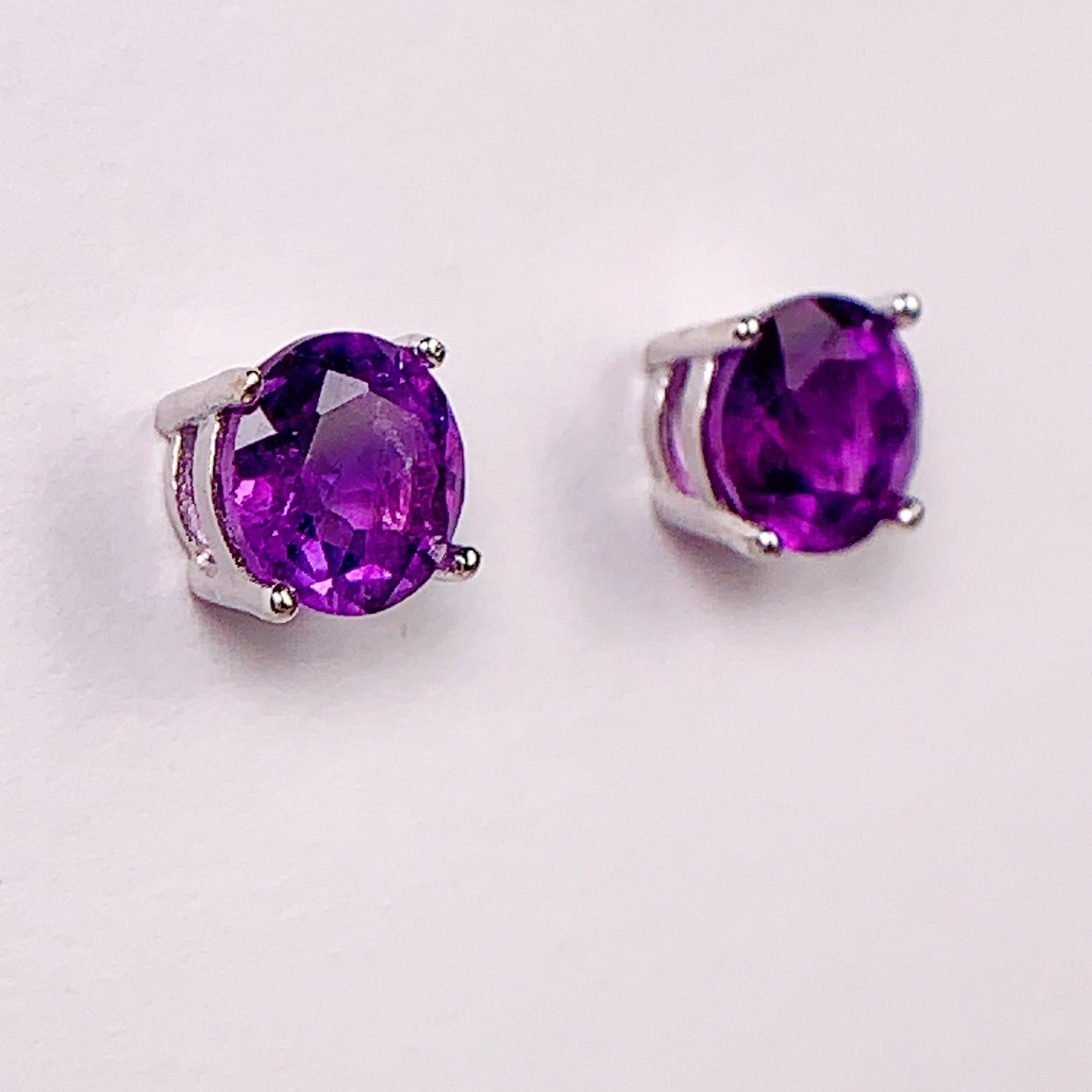 Amethyst Earrings: 18k Gold Plated Sterling Silver, 6mm Faceted Round Cut