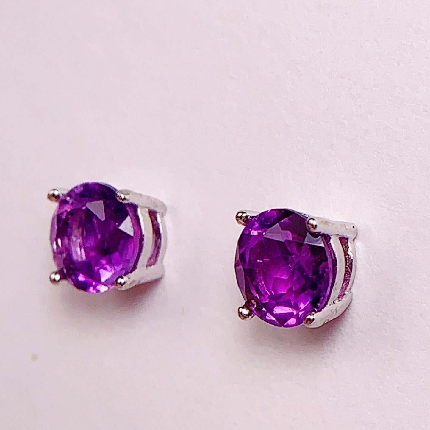 Amethyst Earrings: 18k Gold Plated Sterling Silver, 6mm Faceted Round Cut