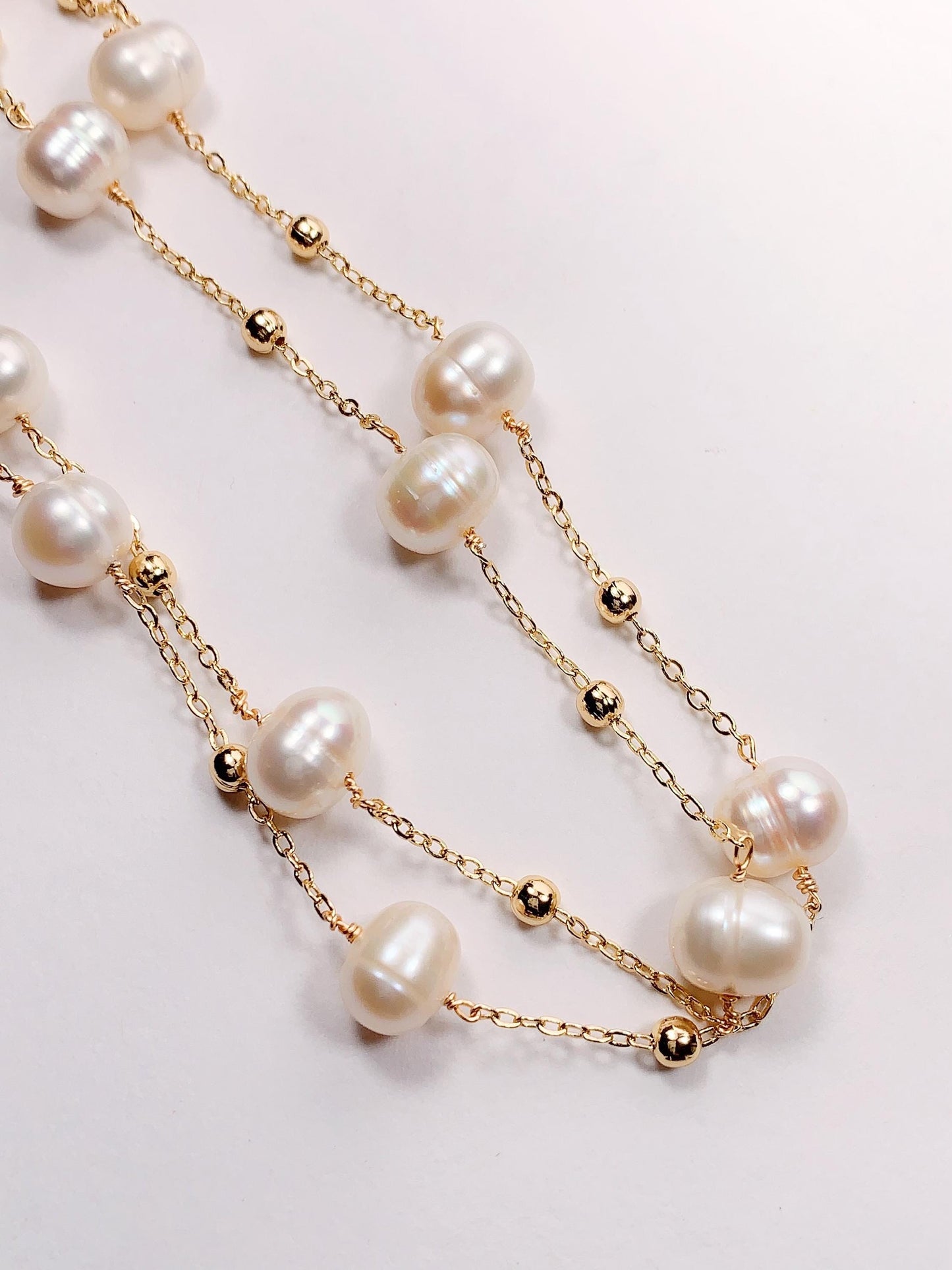 9.5mm Freshwater Pearl Necklace: 14K Gold Filled Chain, Handmade