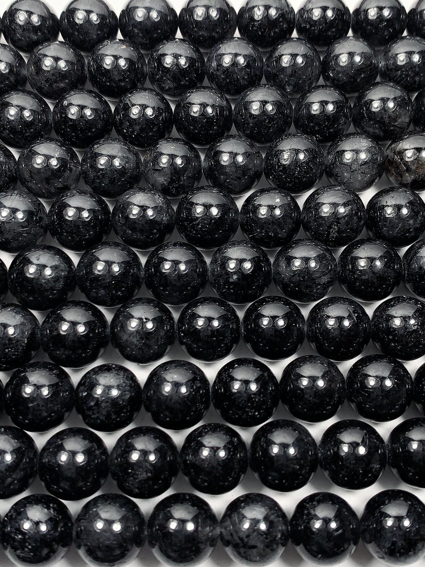 10mm Black Tourmaline Rutilated Quartz Beads: 15.5" Strand
