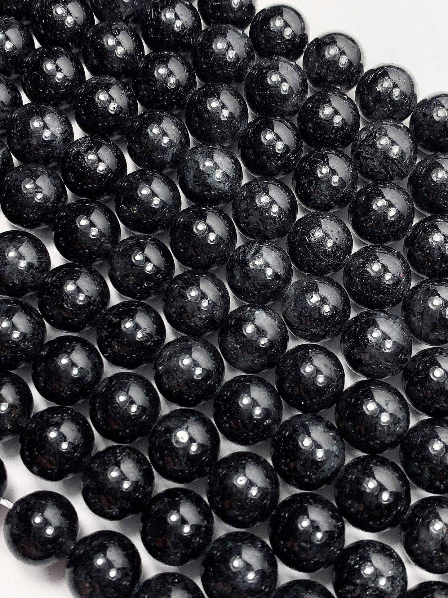 10mm Black Tourmaline Rutilated Quartz Beads: 15.5" Strand