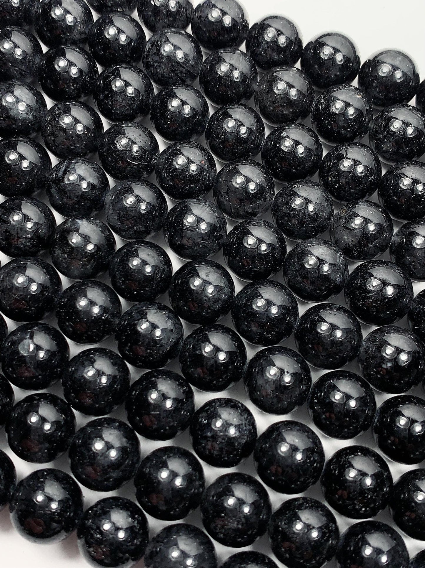 10mm Black Tourmaline Rutilated Quartz Beads: 15.5" Strand