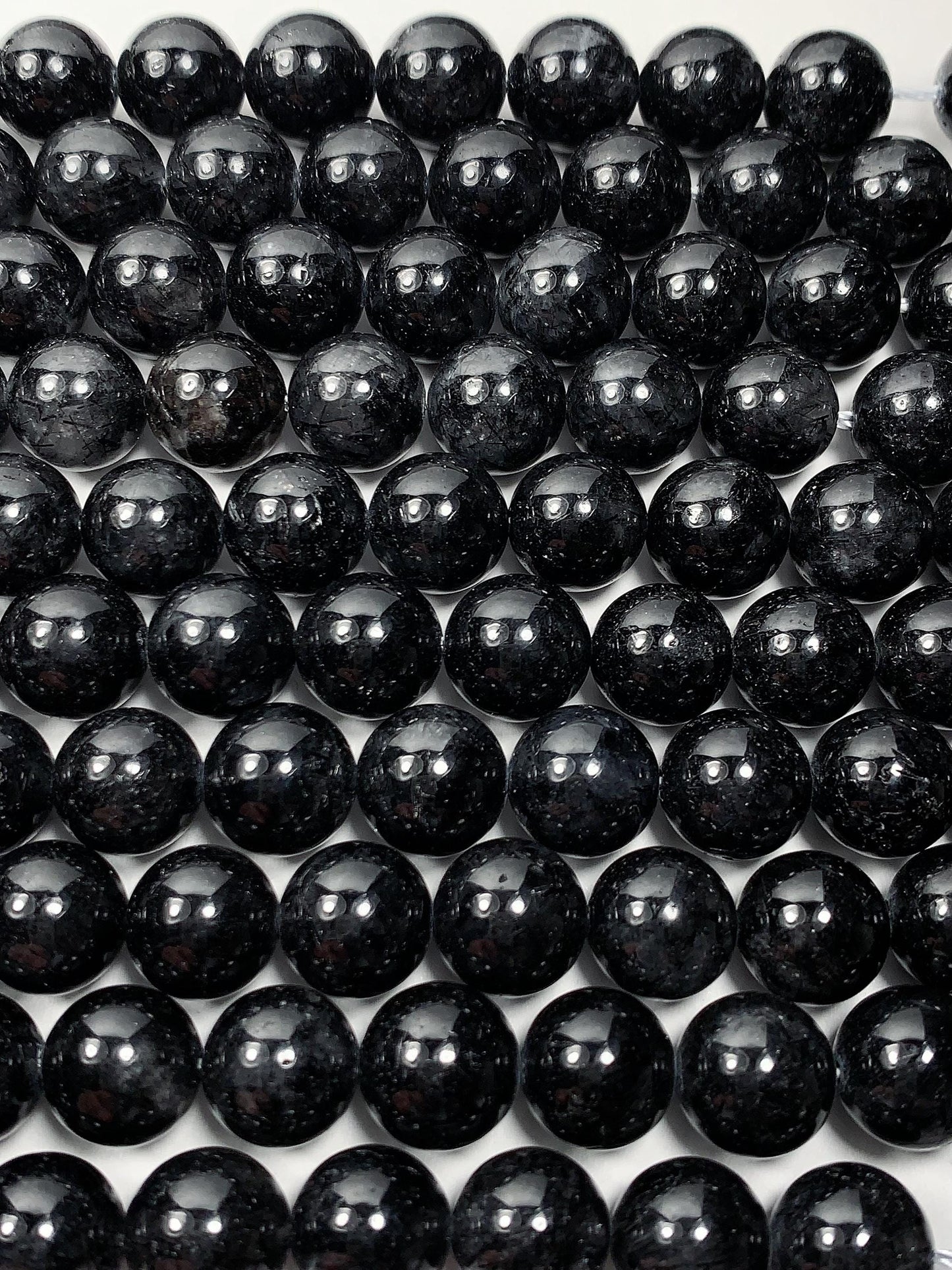 10mm Black Tourmaline Rutilated Quartz Beads: 15.5" Strand