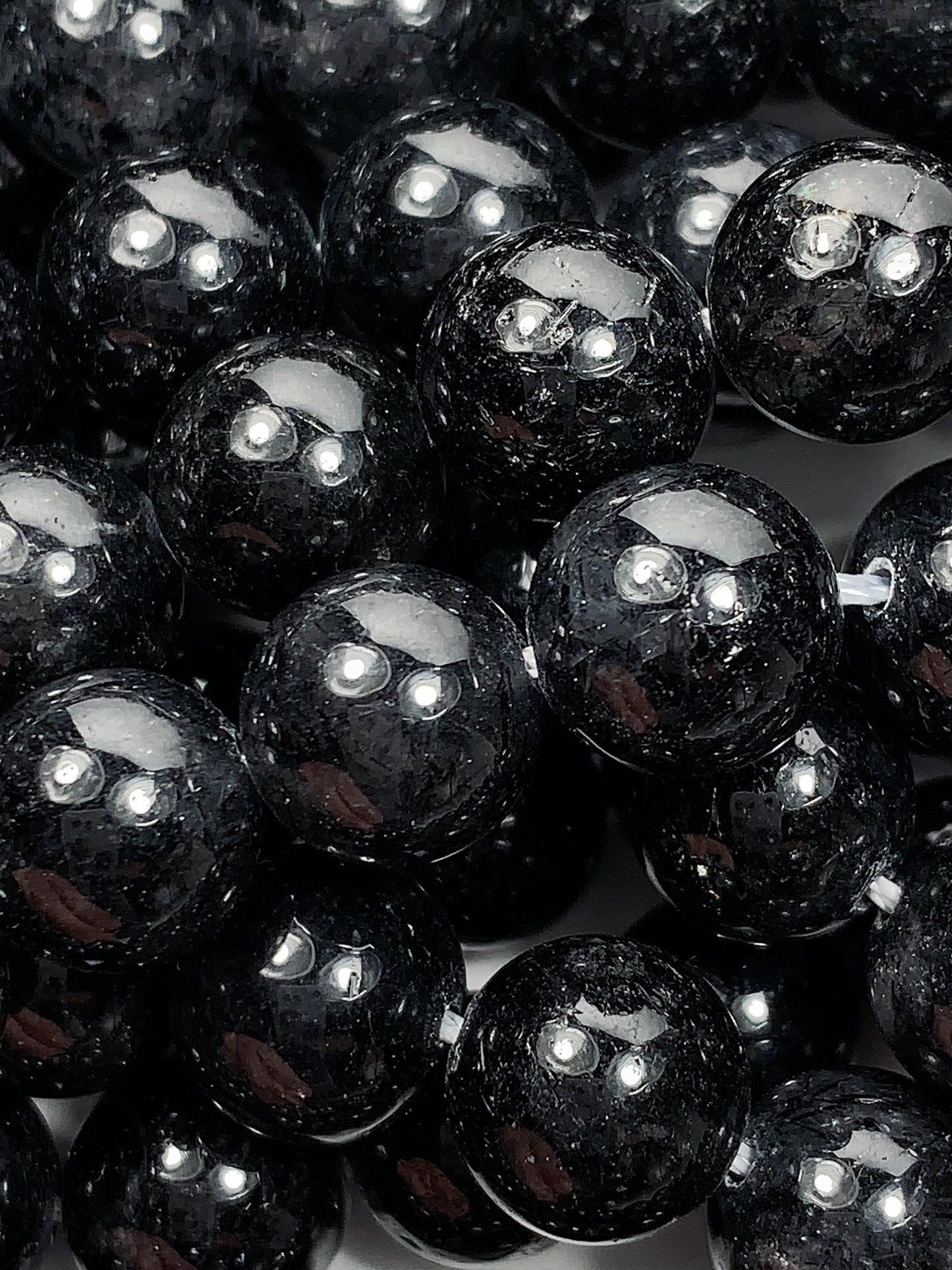 10mm Black Tourmaline Rutilated Quartz Beads: 15.5" Strand