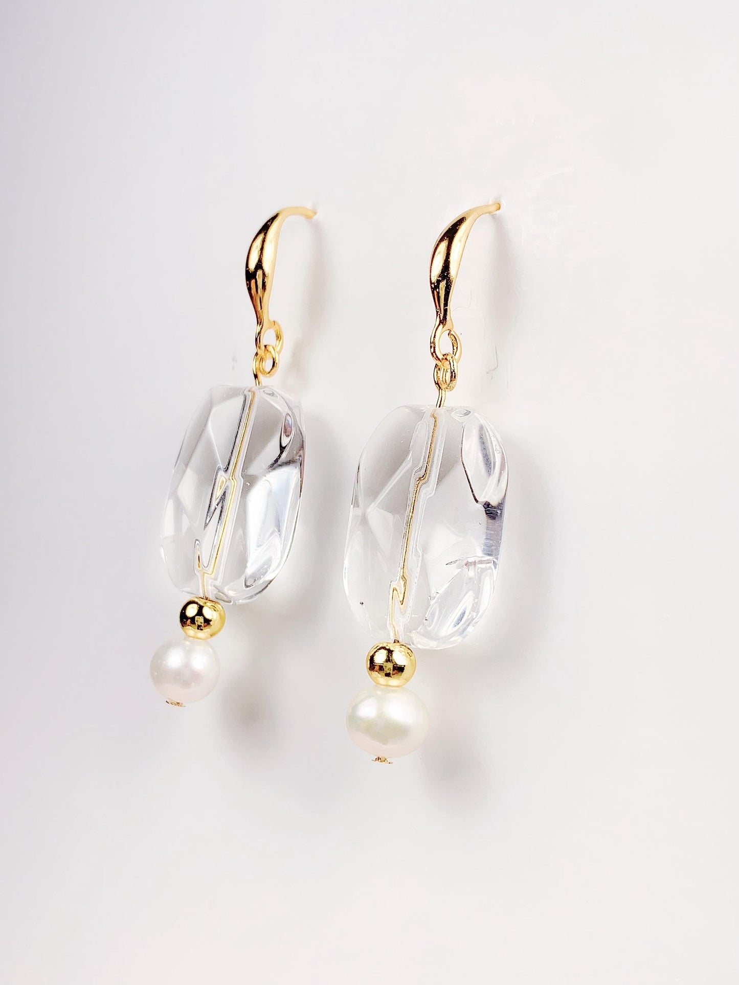 14K Gold Filled Pearl & Quartz Earrings: Natural Freshwater Pearl