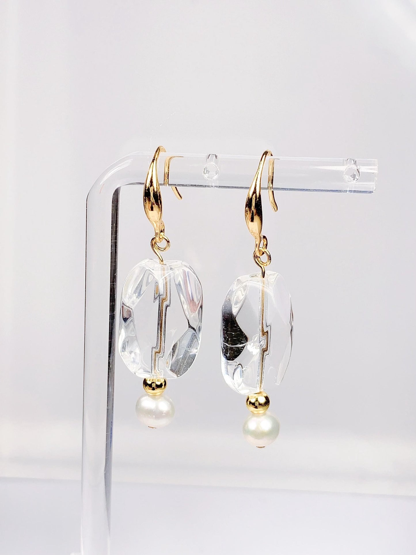 14K Gold Filled Pearl & Quartz Earrings: Natural Freshwater Pearl