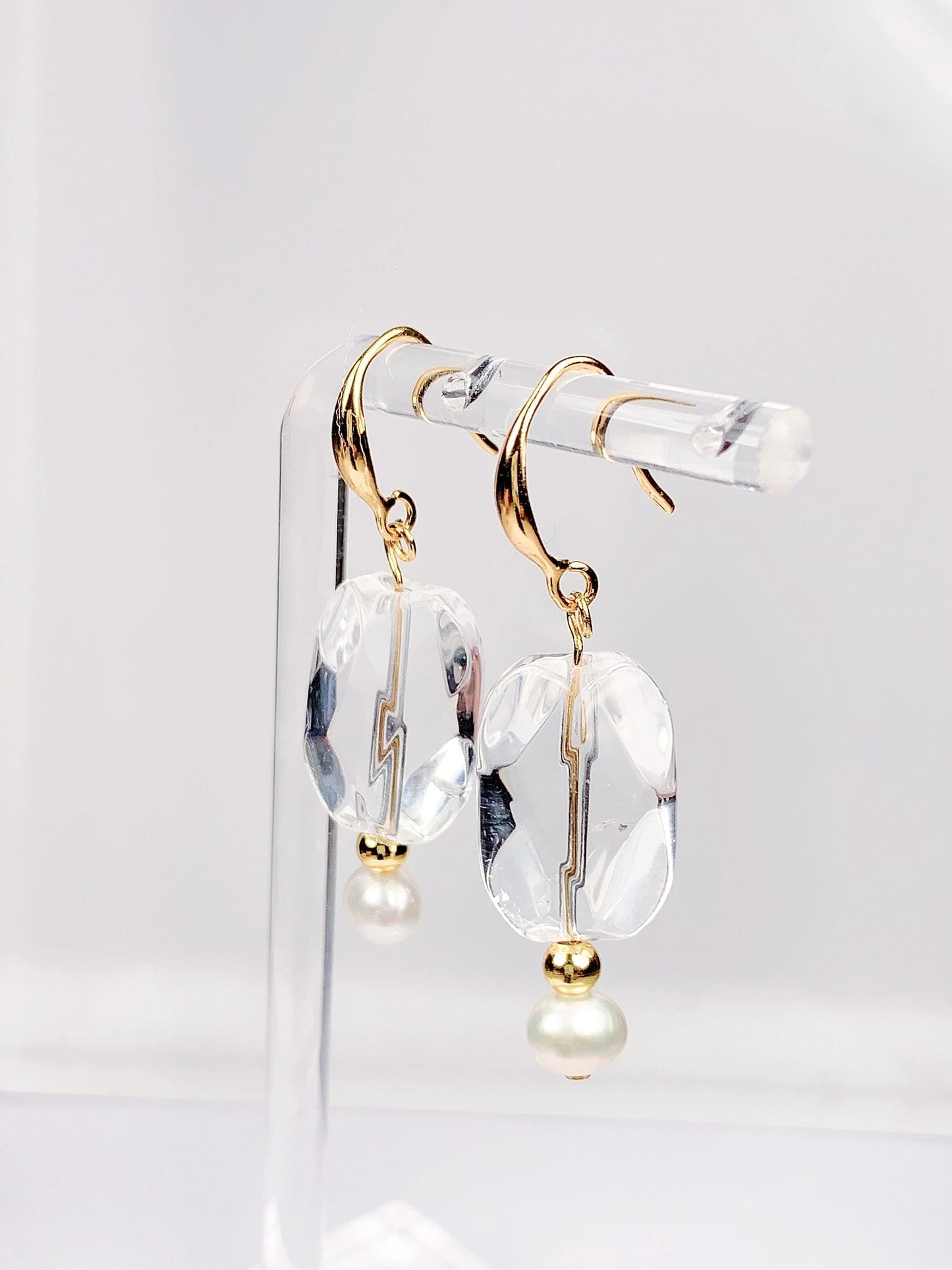 14K Gold Filled Pearl & Quartz Earrings: Natural Freshwater Pearl