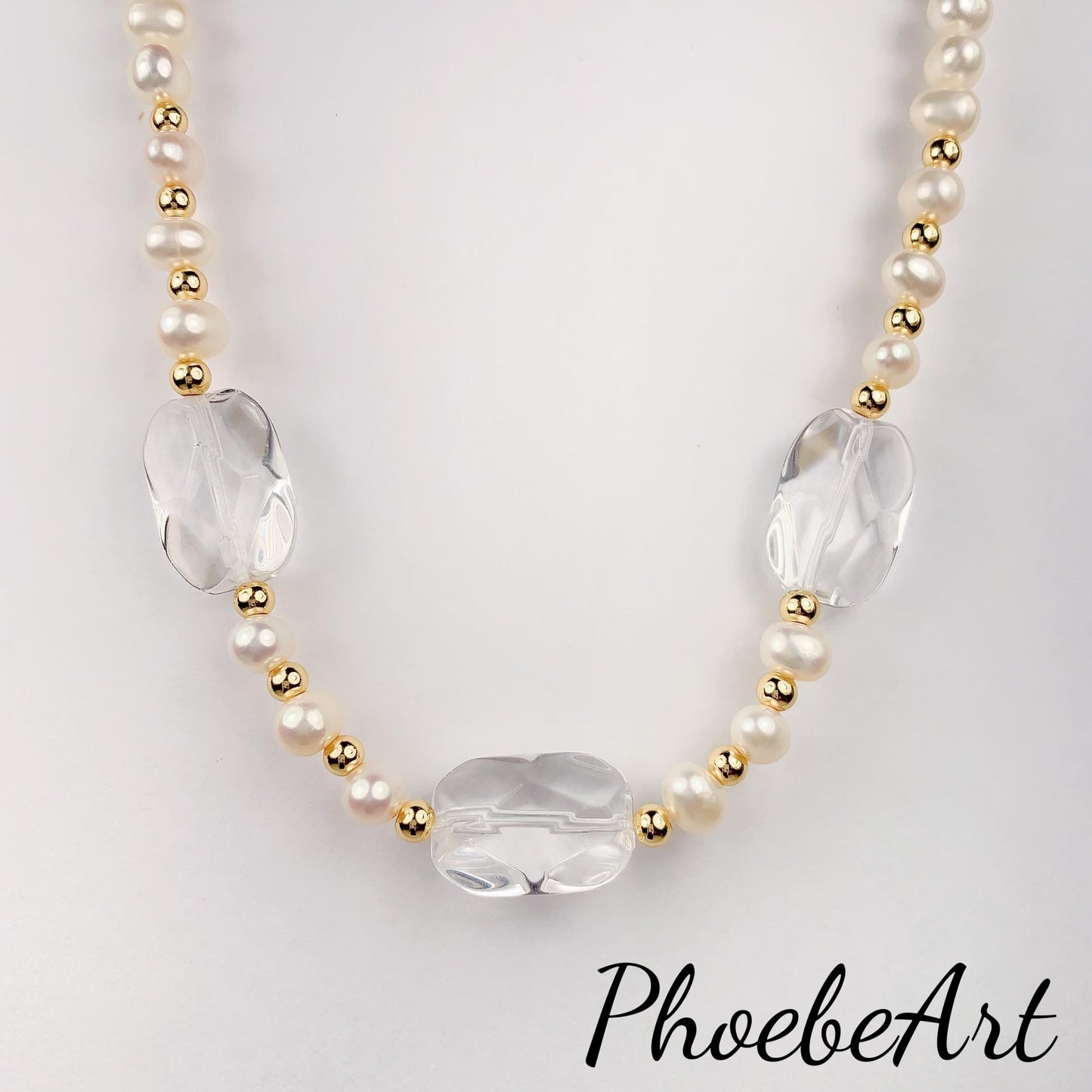 Freshwater Pearl Necklace: Quartz Crystal, 14K Gold Filled