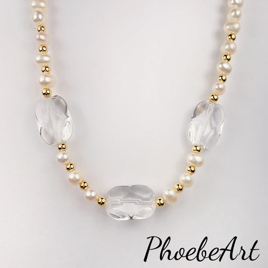 Freshwater Pearl Necklace: Quartz Crystal, 14K Gold Filled