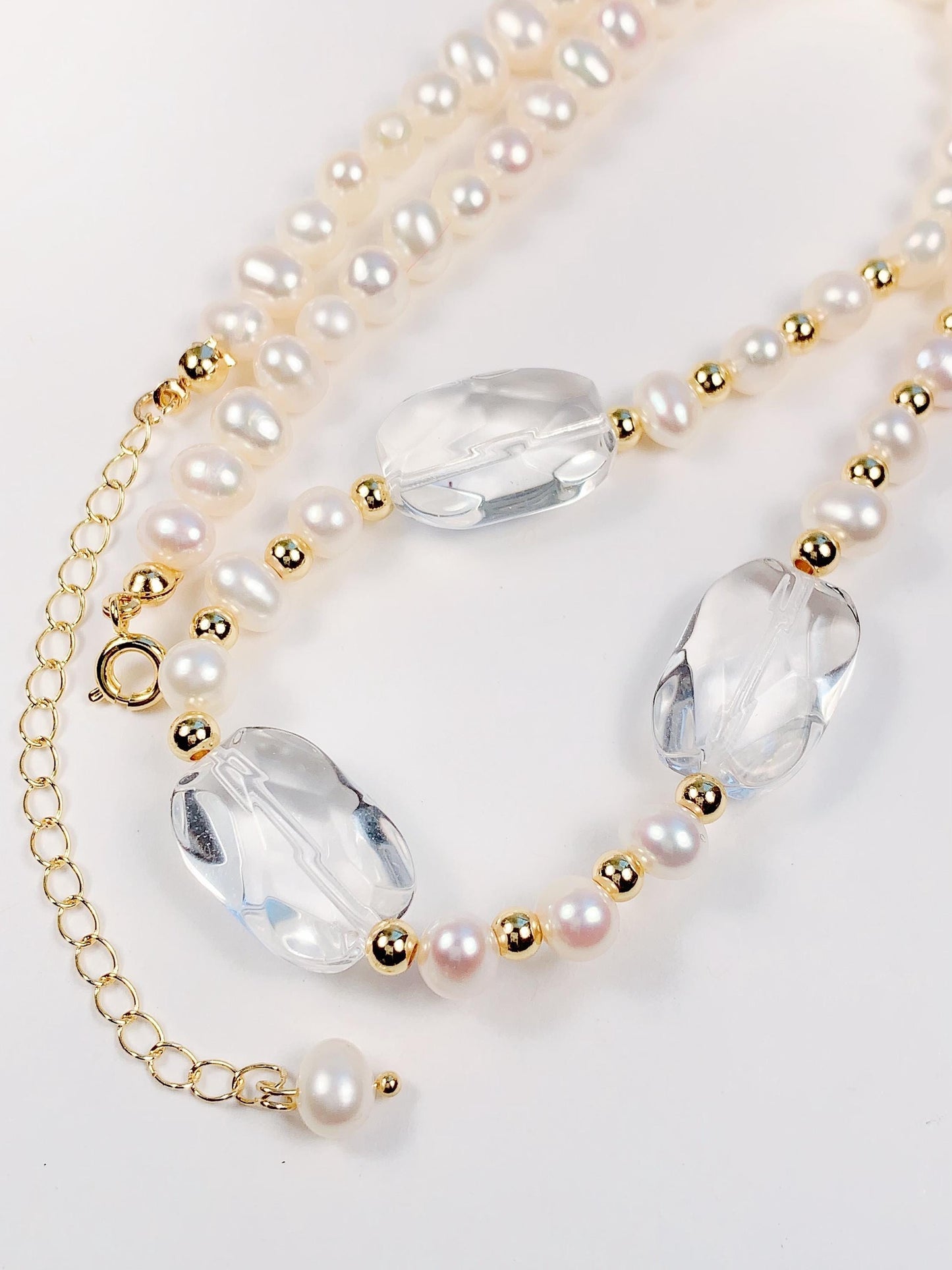 Freshwater Pearl Necklace: Quartz Crystal, 14K Gold Filled
