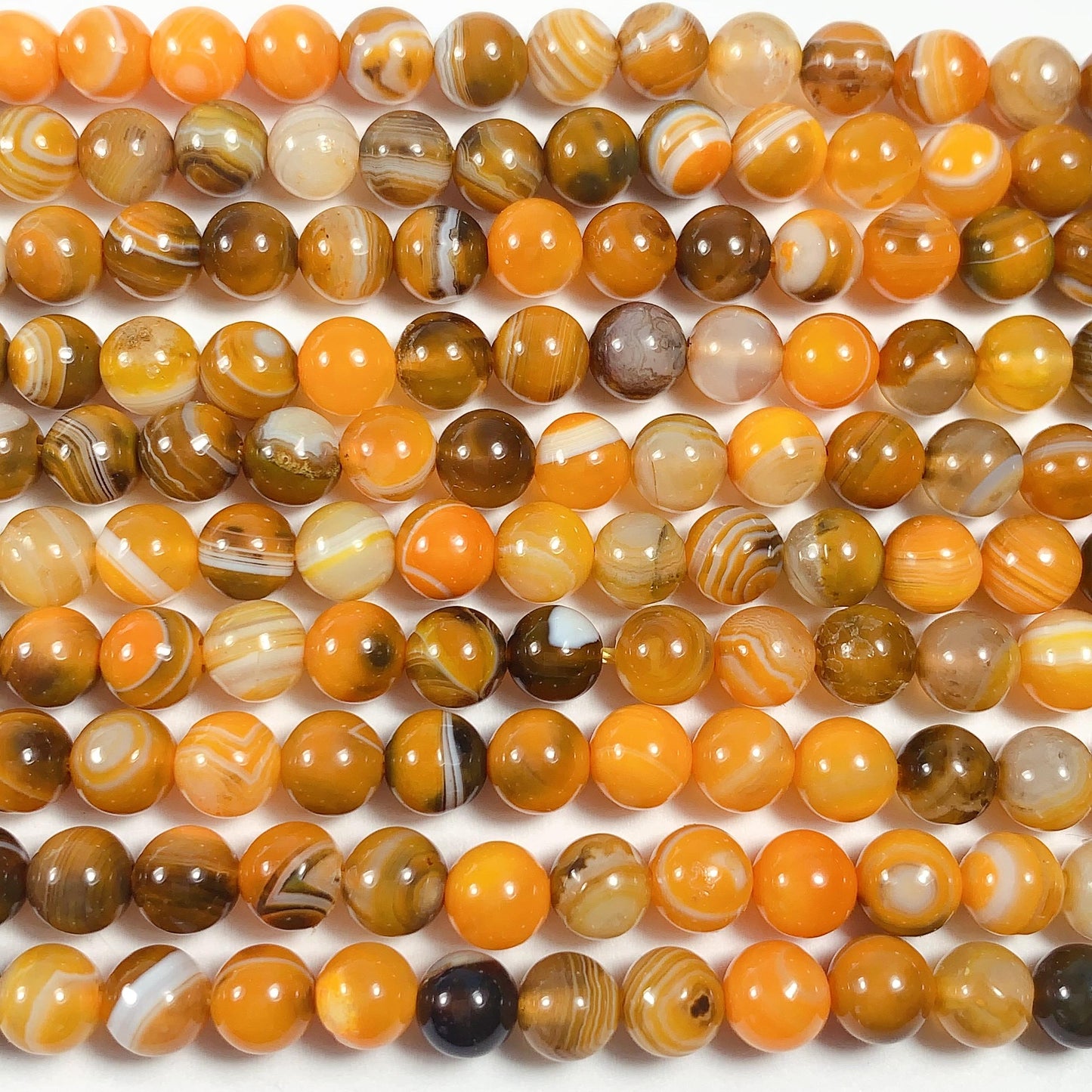 Natural Orange brown Stripes Agate Smooth Round Beads 15.5" Strand Gemstone   6mm