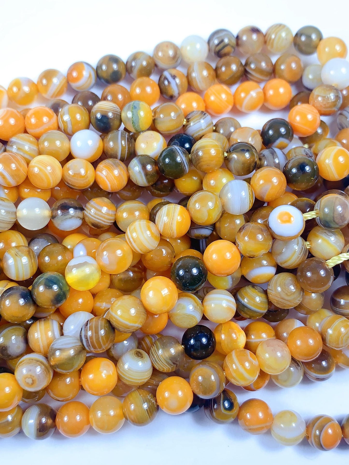 Natural Orange brown Stripes Agate Smooth Round Beads 15.5" Strand Gemstone   6mm