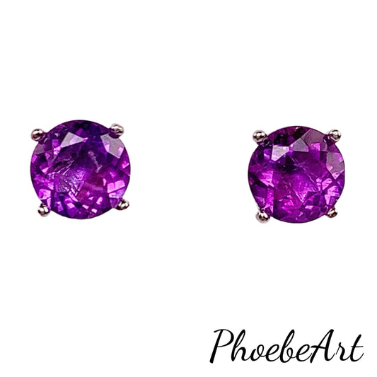 Amethyst Earrings: 18k Gold Plated Sterling Silver, 6mm Faceted Round Cut