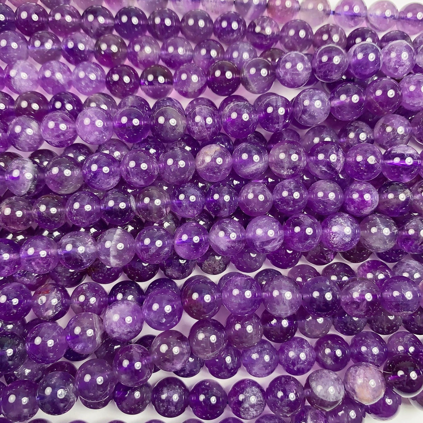 8mm Wholesale Natural Purple Amethyst White Stripes Quartz Smooth Round Beads 15.5" Strand