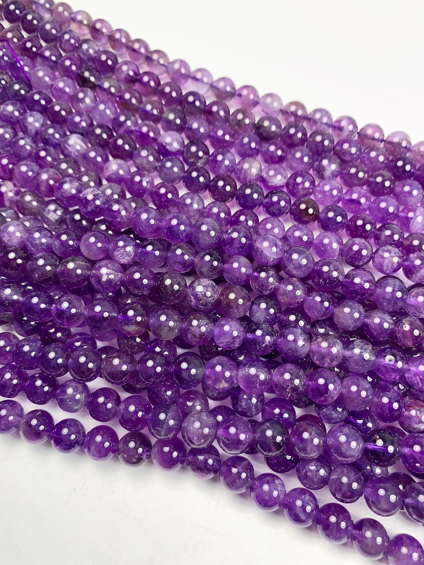 8mm Wholesale Natural Purple Amethyst White Stripes Quartz Smooth Round Beads 15.5" Strand