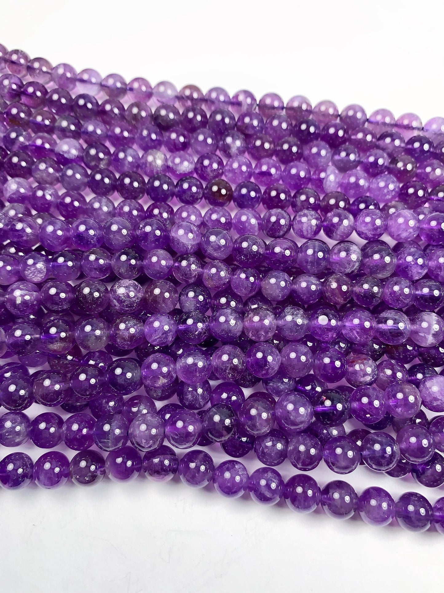 8mm Wholesale Natural Purple Amethyst White Stripes Quartz Smooth Round Beads 15.5" Strand