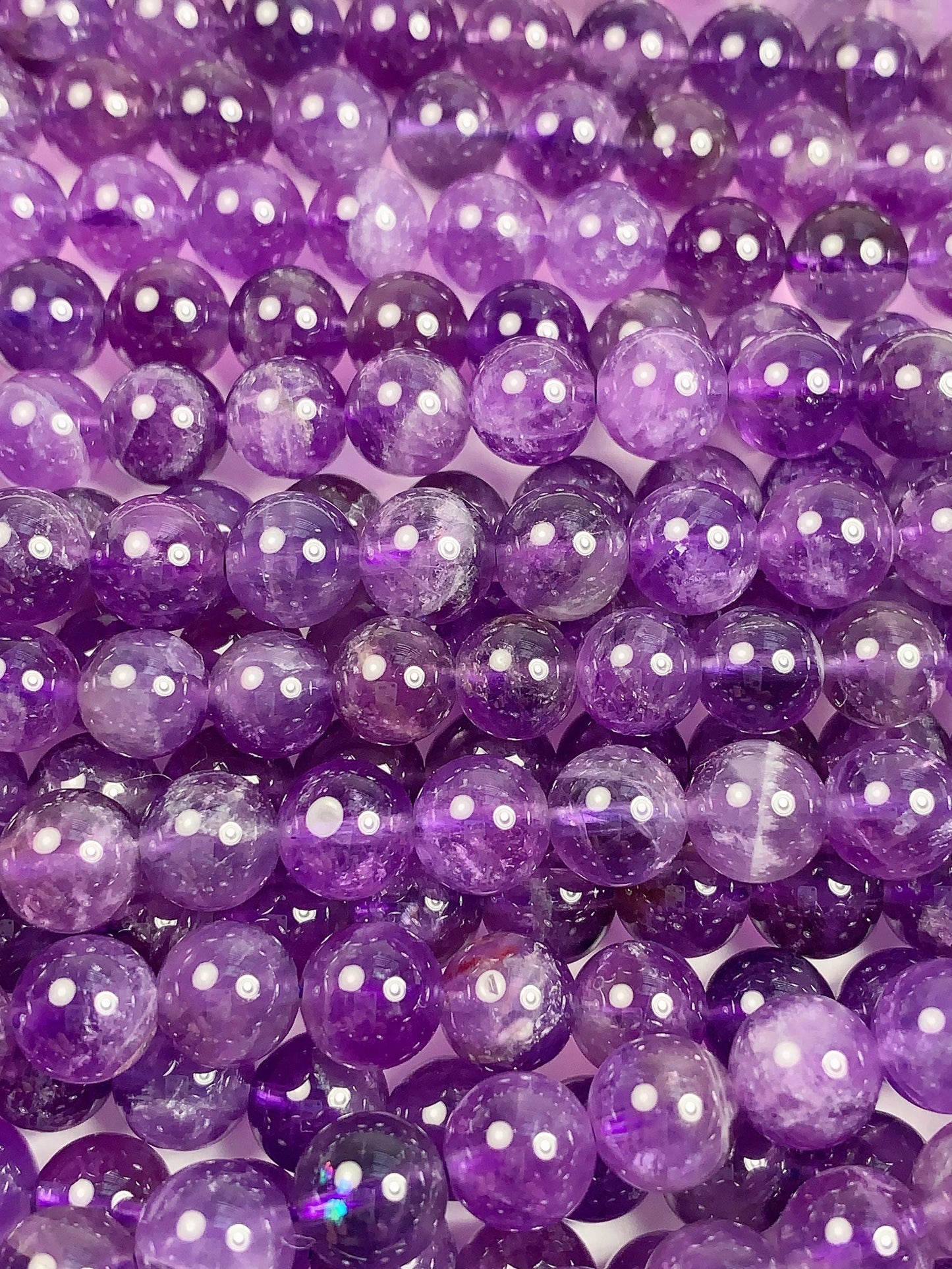 8mm Wholesale Natural Purple Amethyst White Stripes Quartz Smooth Round Beads 15.5" Strand