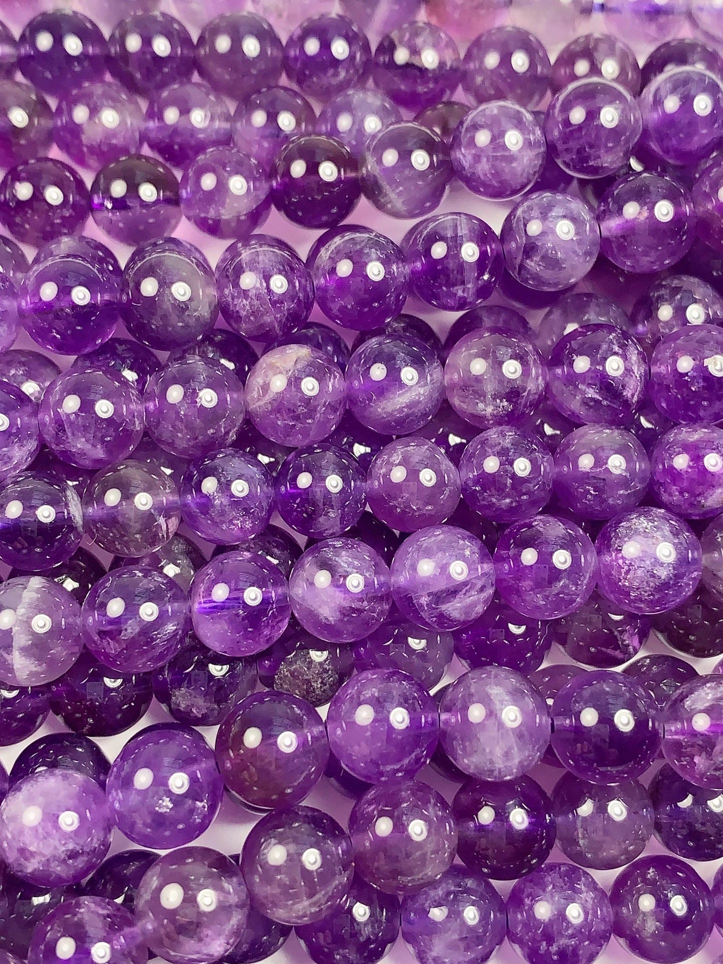 8mm Wholesale Natural Purple Amethyst White Stripes Quartz Smooth Round Beads 15.5" Strand