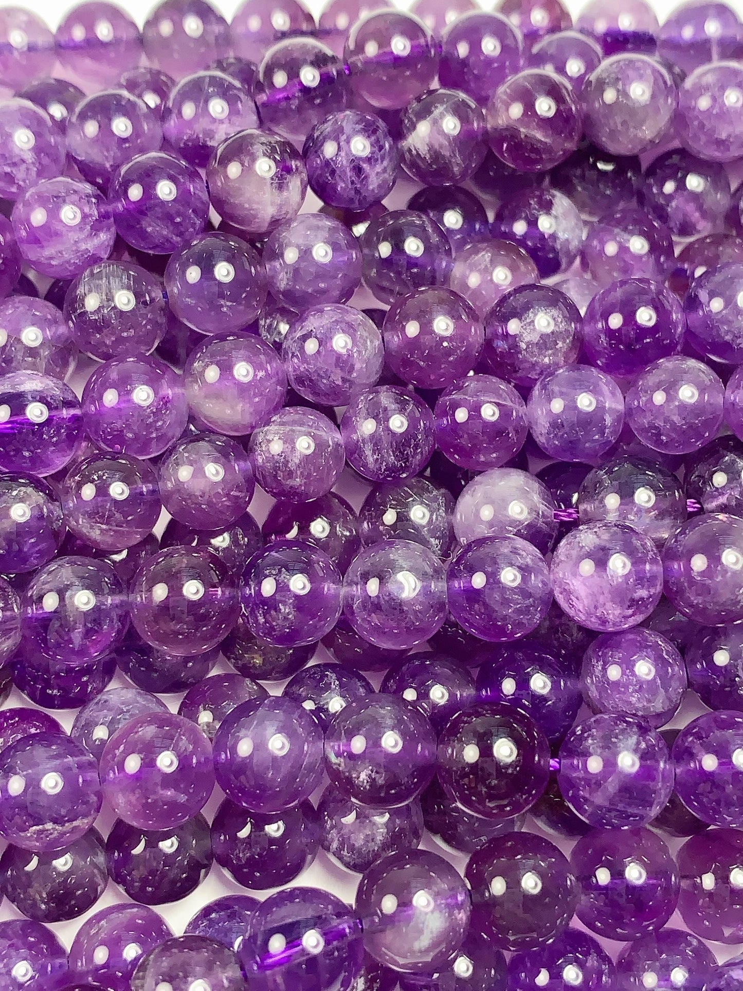 8mm Wholesale Natural Purple Amethyst White Stripes Quartz Smooth Round Beads 15.5" Strand