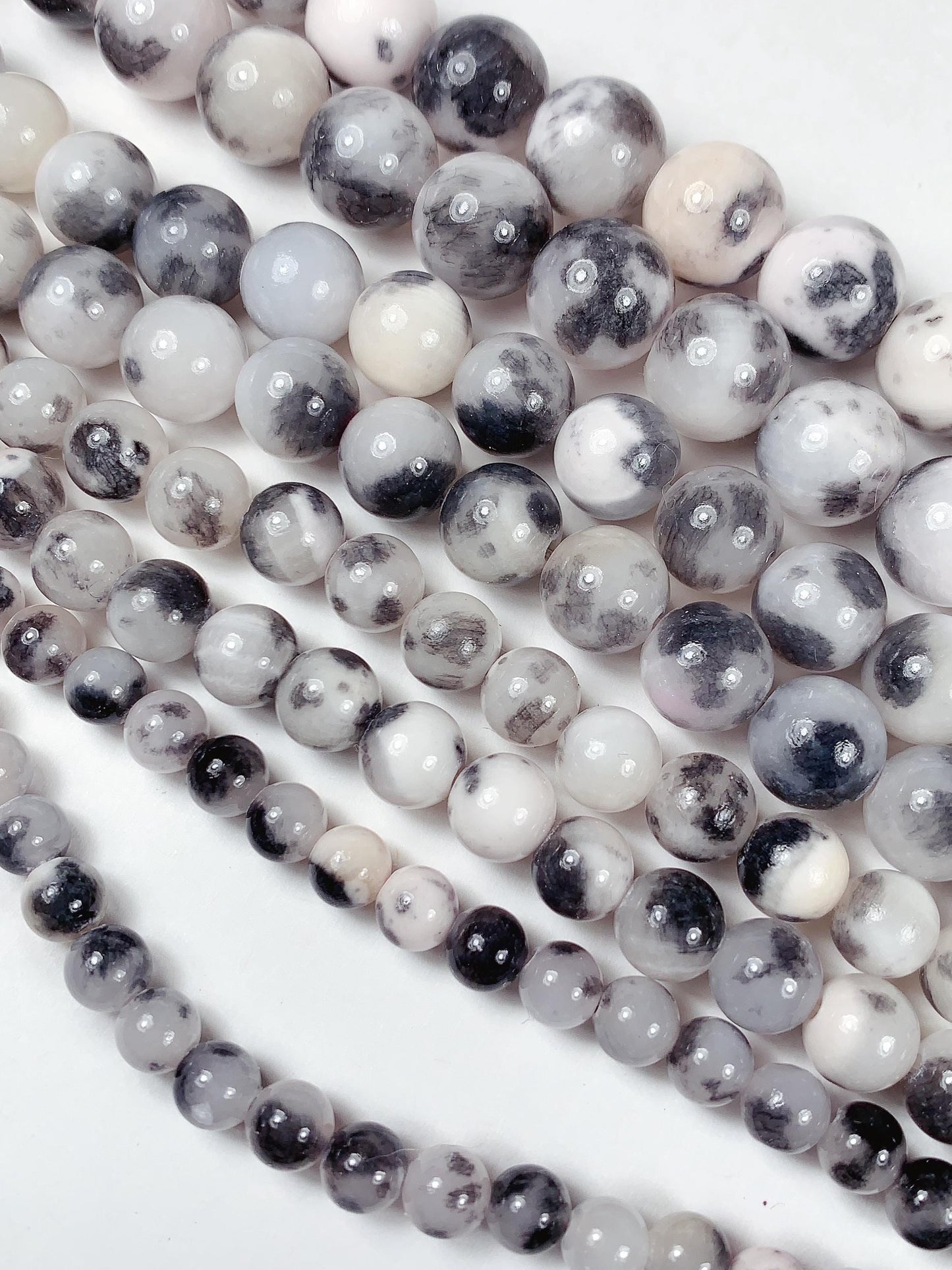 Natural Black White Botswana Jade Smooth Round Beads 15.5" Strand 6mm 8mm 10mm 12mm