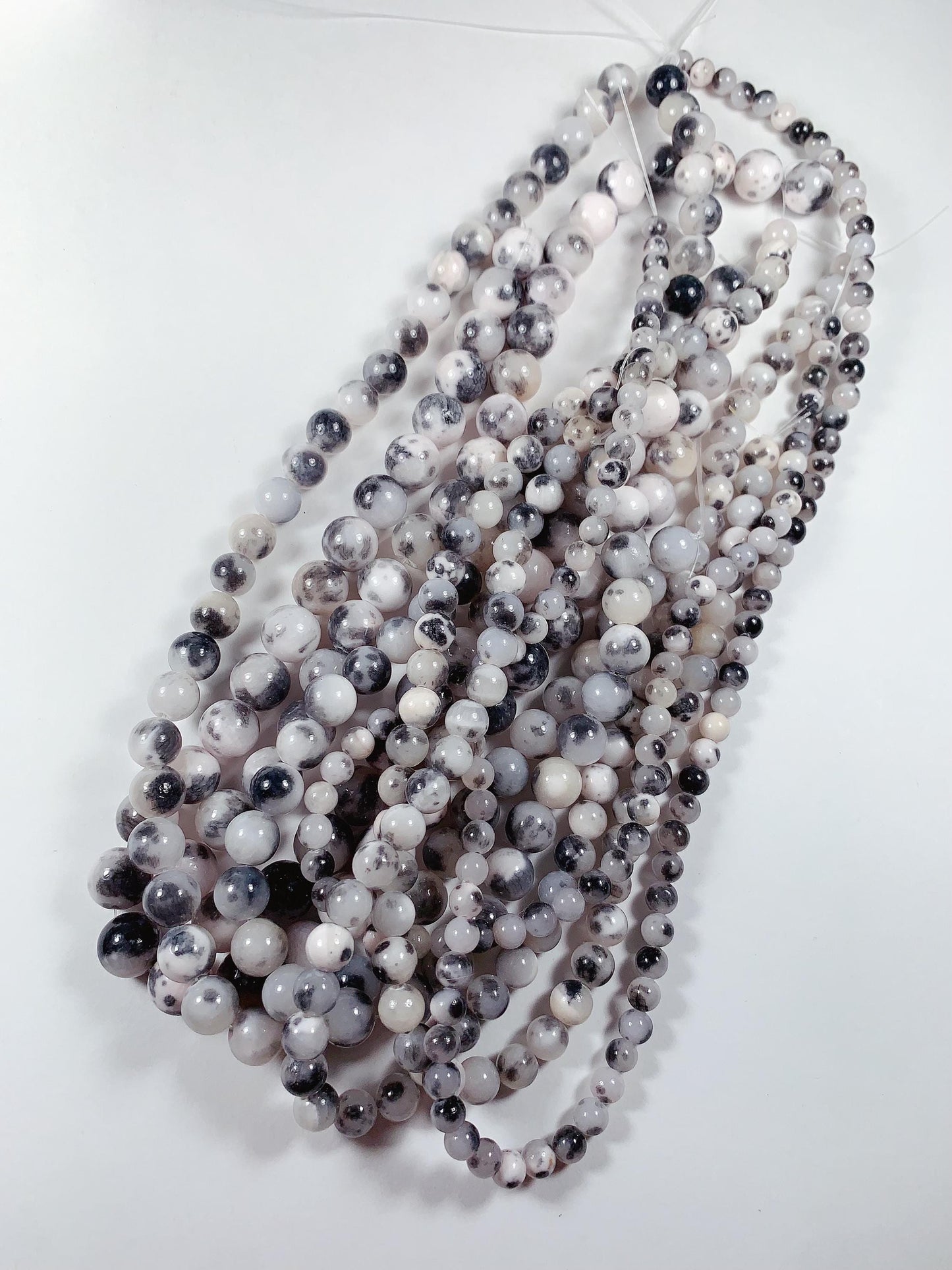 Natural Black White Botswana Jade Smooth Round Beads 15.5" Strand 6mm 8mm 10mm 12mm