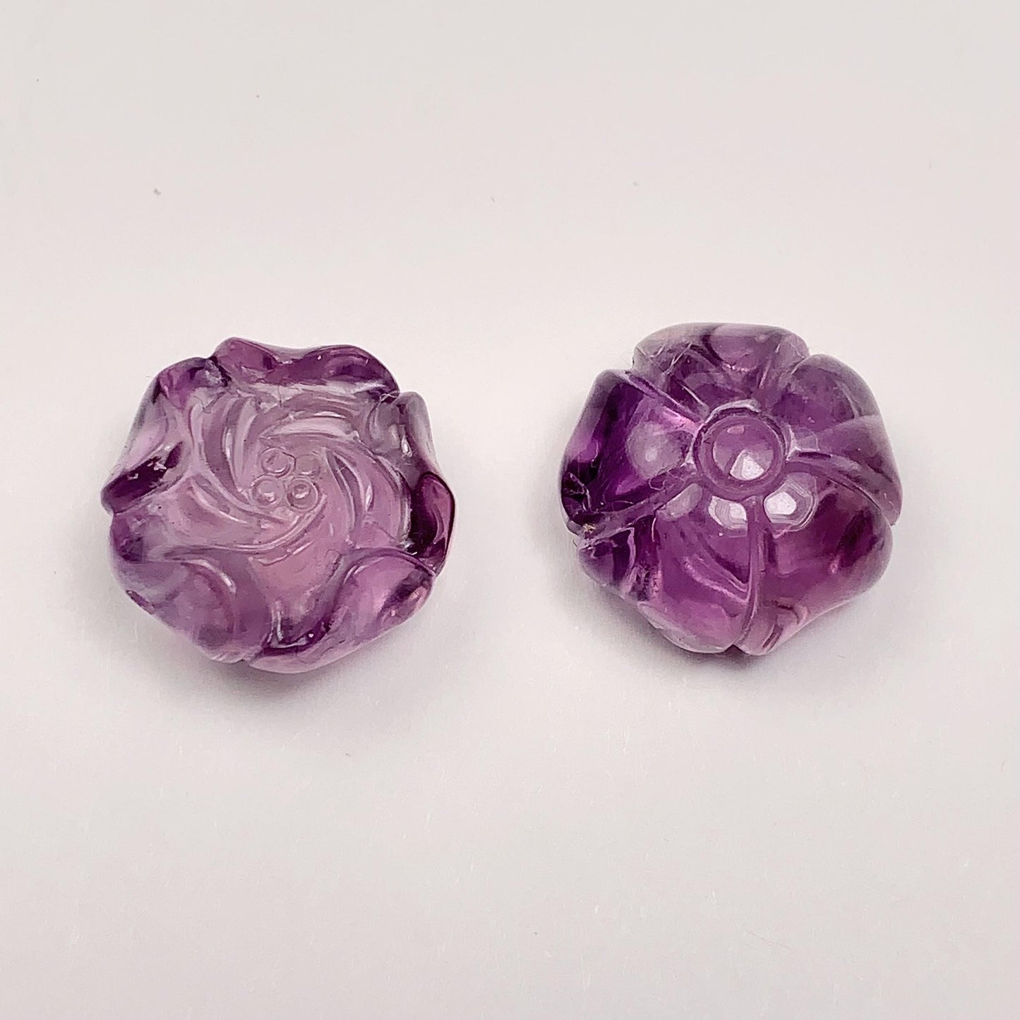 15mm Good Detail Carved  Natural Purple Amethyst Beads Loose Gems Gemstone Flowers Peony cut