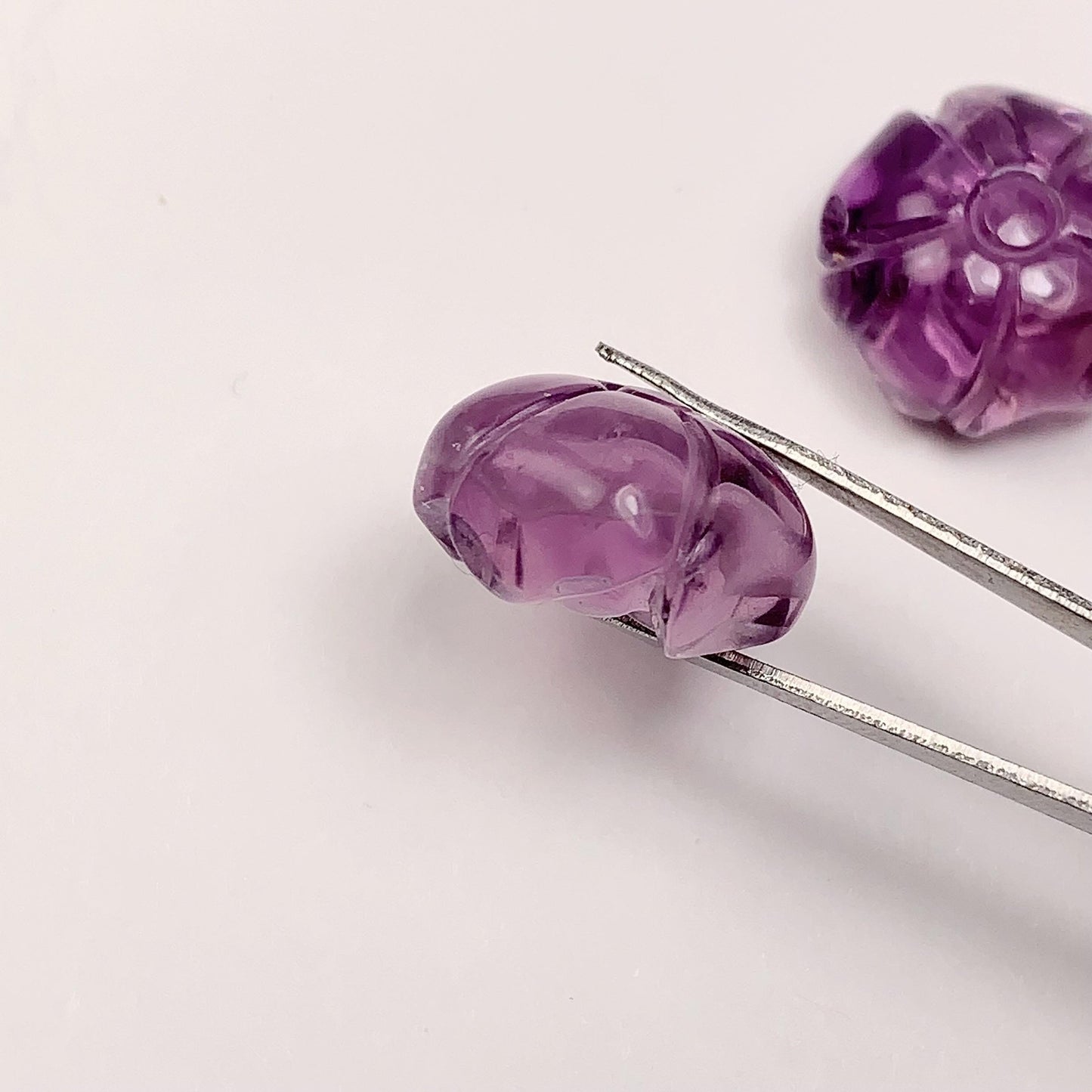 15mm Good Detail Carved  Natural Purple Amethyst Beads Loose Gems Gemstone Flowers Peony cut