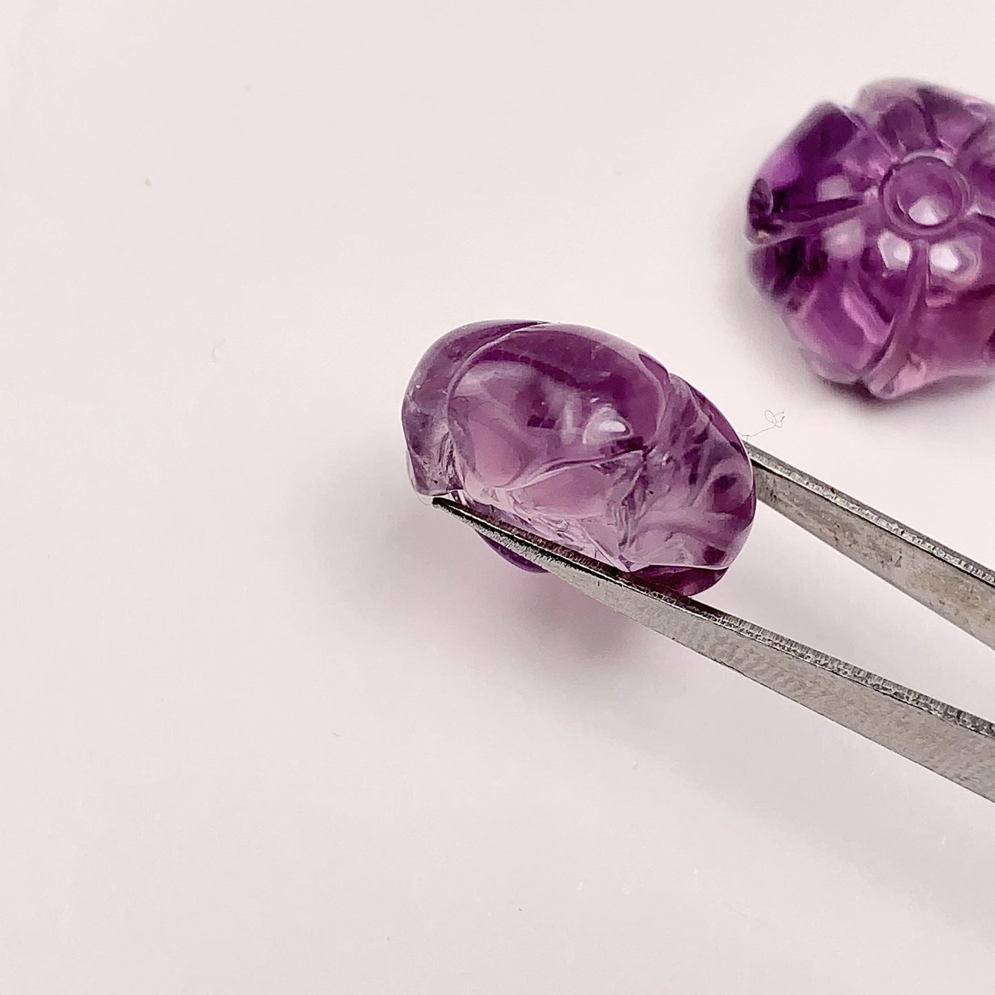 15mm Good Detail Carved  Natural Purple Amethyst Beads Loose Gems Gemstone Flowers Peony cut
